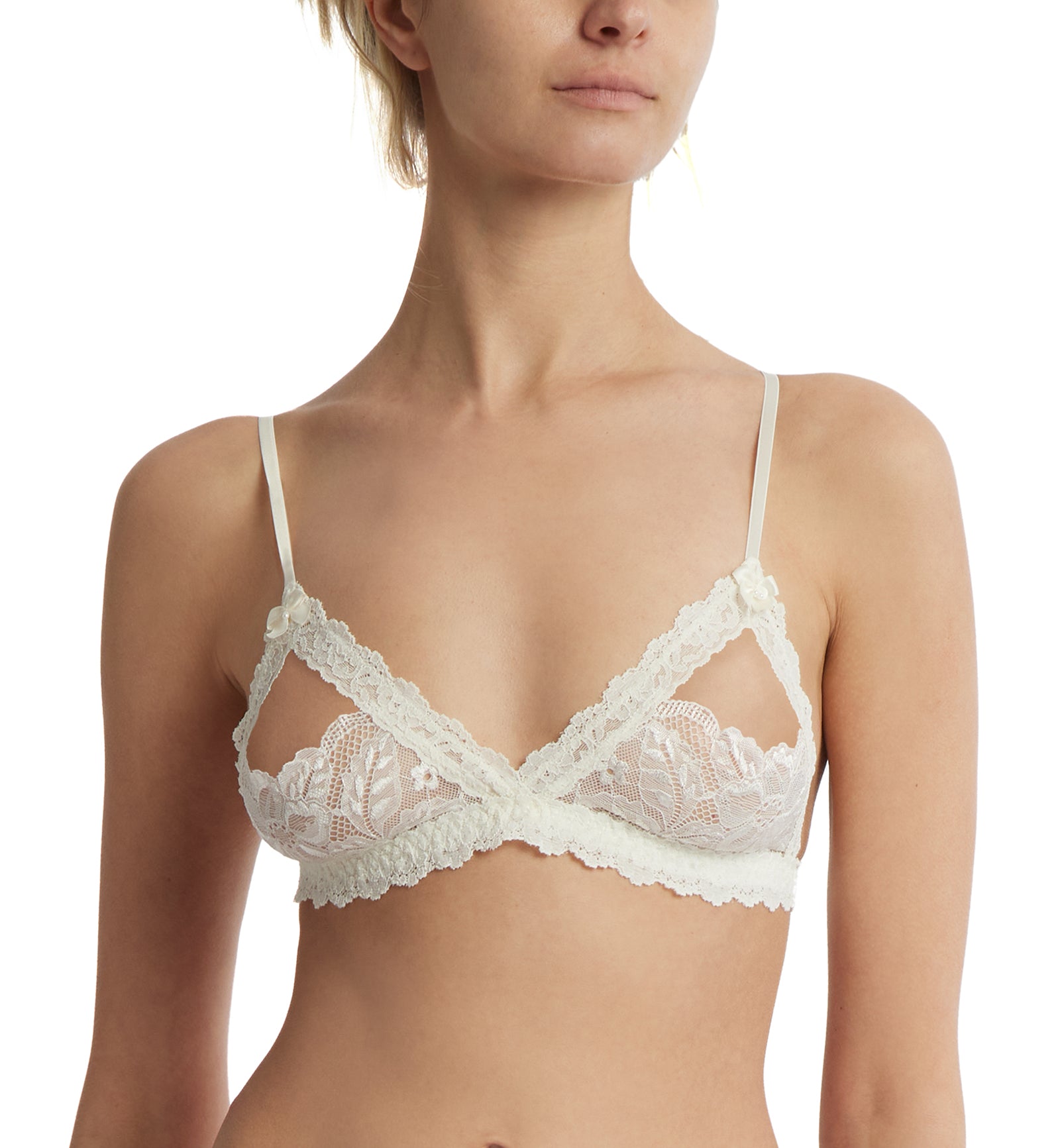 Hanky Panky Honeymoon Crotchless Thong and Bralette Set (946692SBX),Small,Light Ivory - Light Ivory,Small