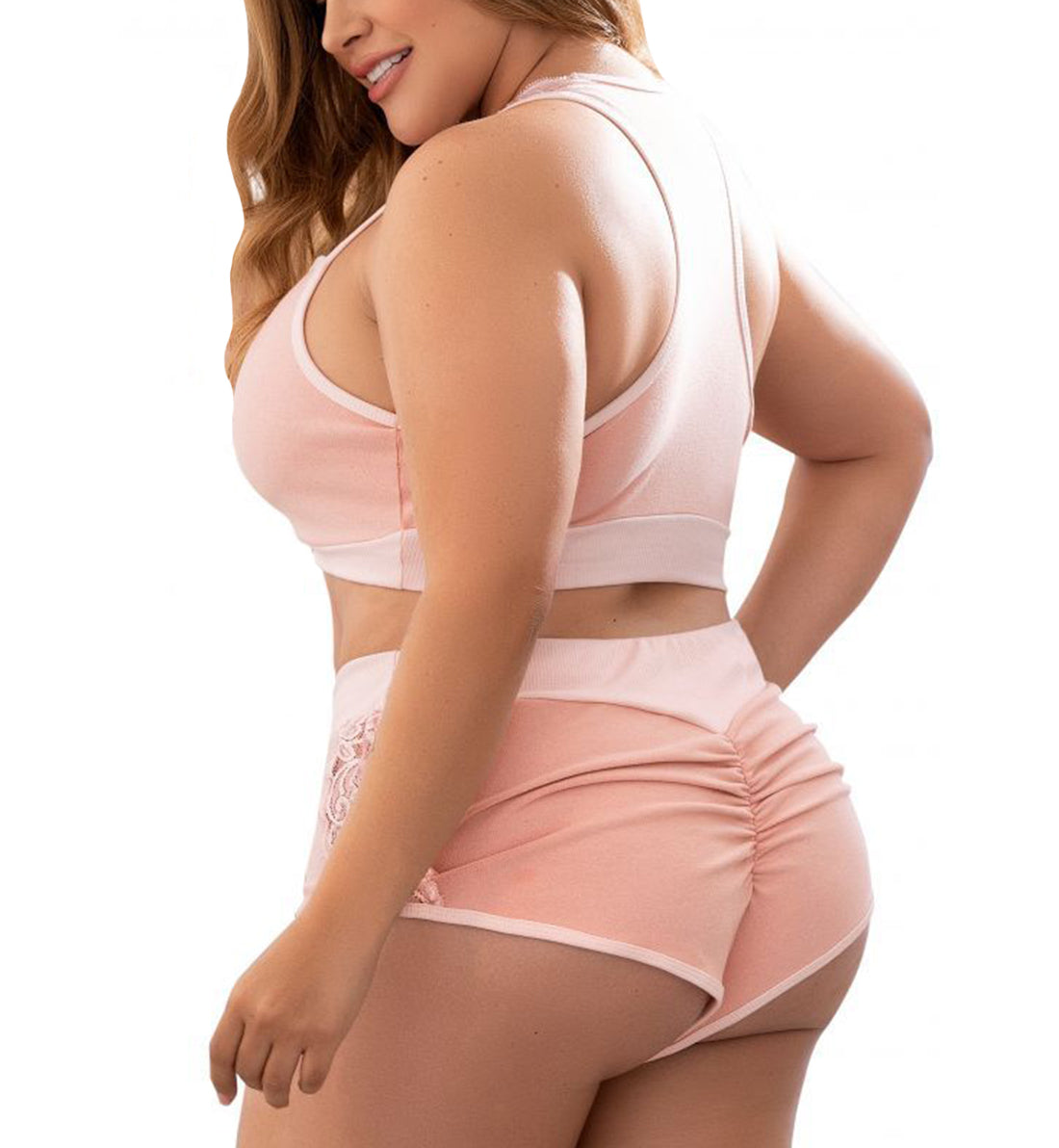 Mapale Racer Crop Top &amp; Cheeky Short PLUS size (7389X),1X/2X,Rose - Rose,1X/2X