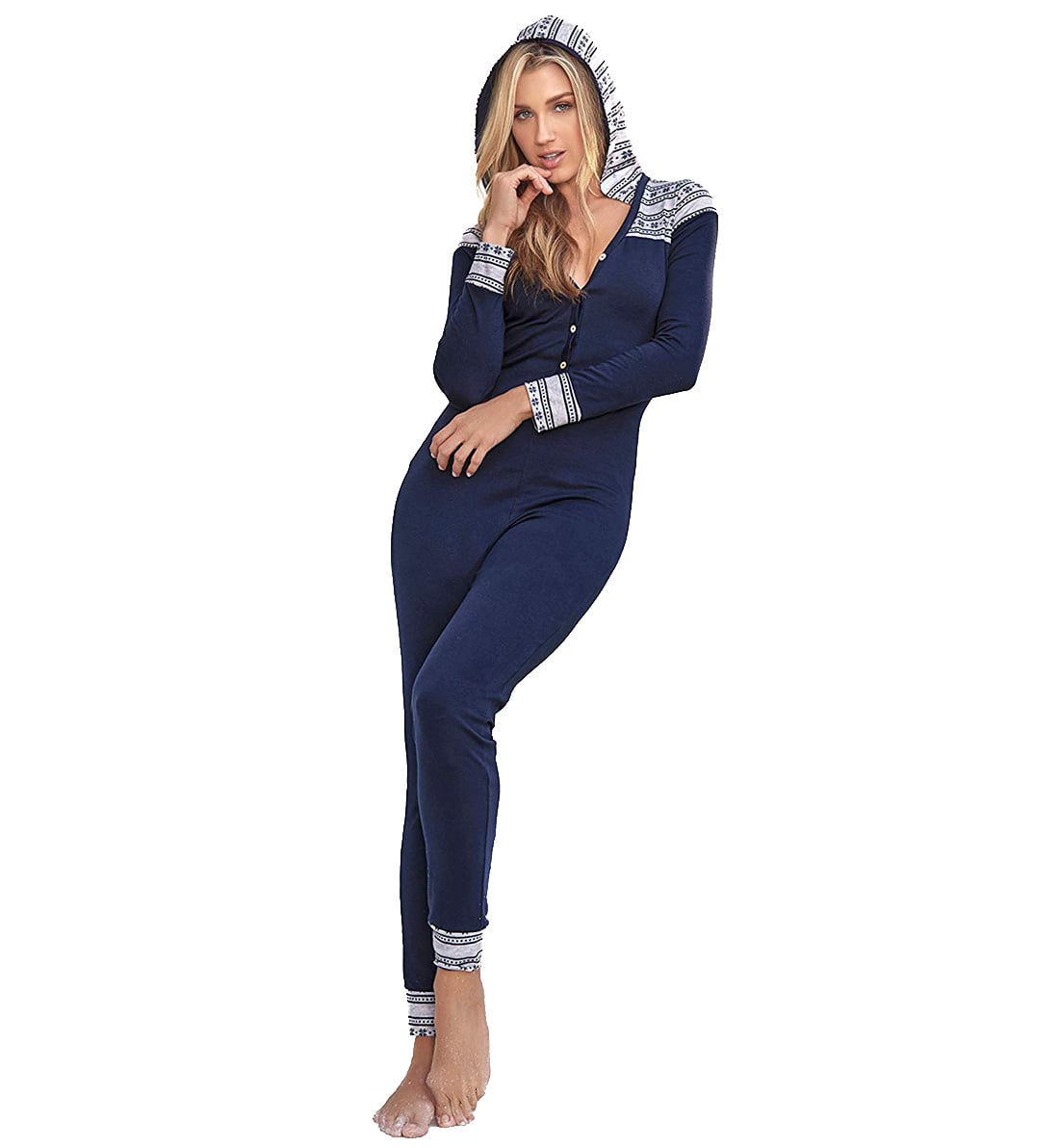 Mapale Long Sleeve Sleep Suit with Hoodie (7286),Small,Blue - Blue,Small