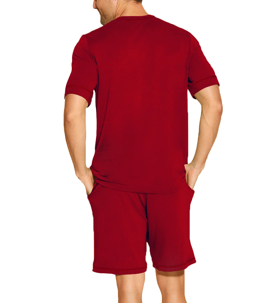 Cosabella Men&#39;s Short Sleeve V-Neck Shirt &amp; Short PJ Set (AMORE9421),S,Sindoor Red - Sindoor Red,Small