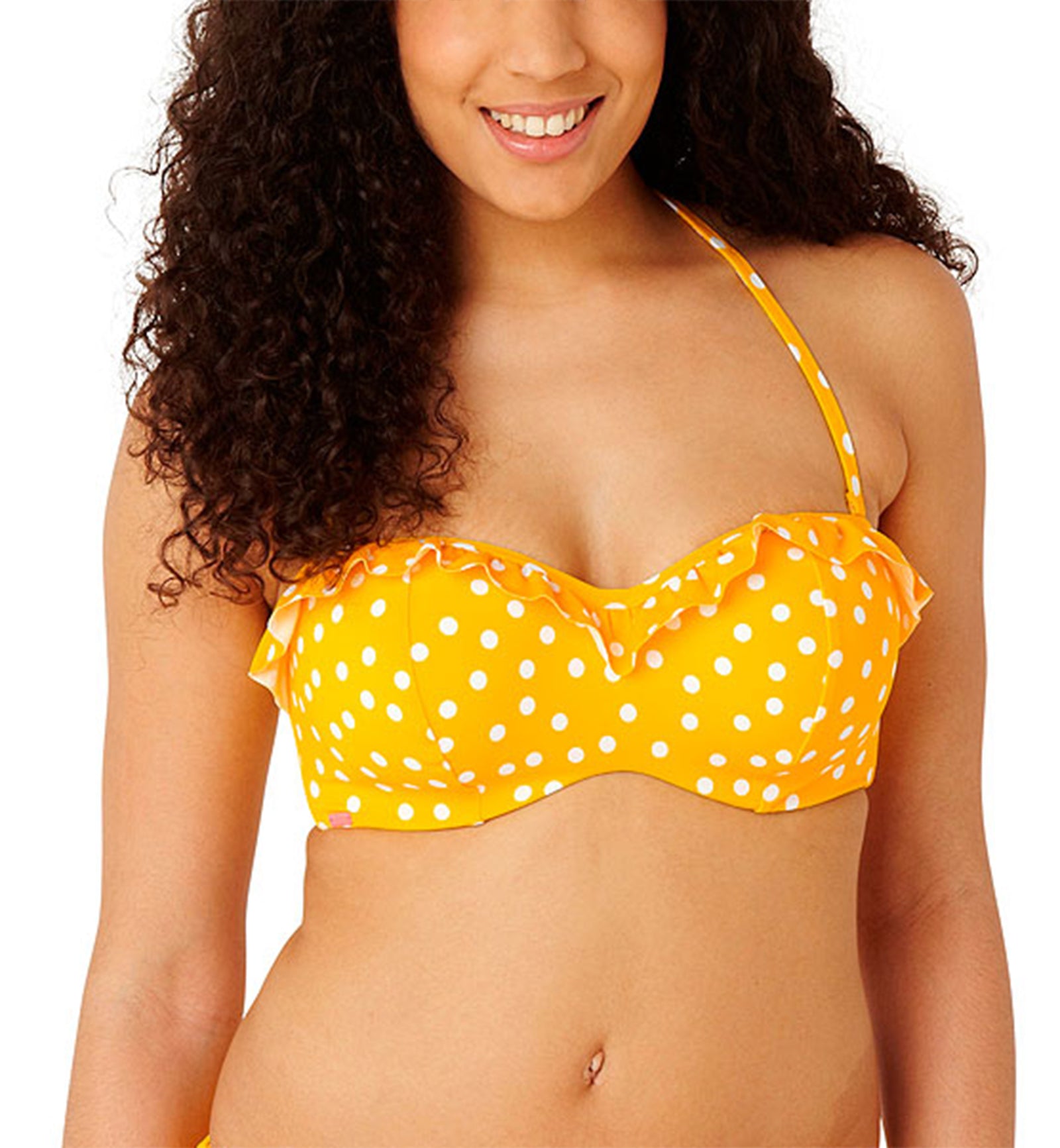 Cleo by Panache Betty Frilled Underwire Bandeau Bikini Top (CW0033),30DD,Yellow Spot - Yellow Spot,30DD