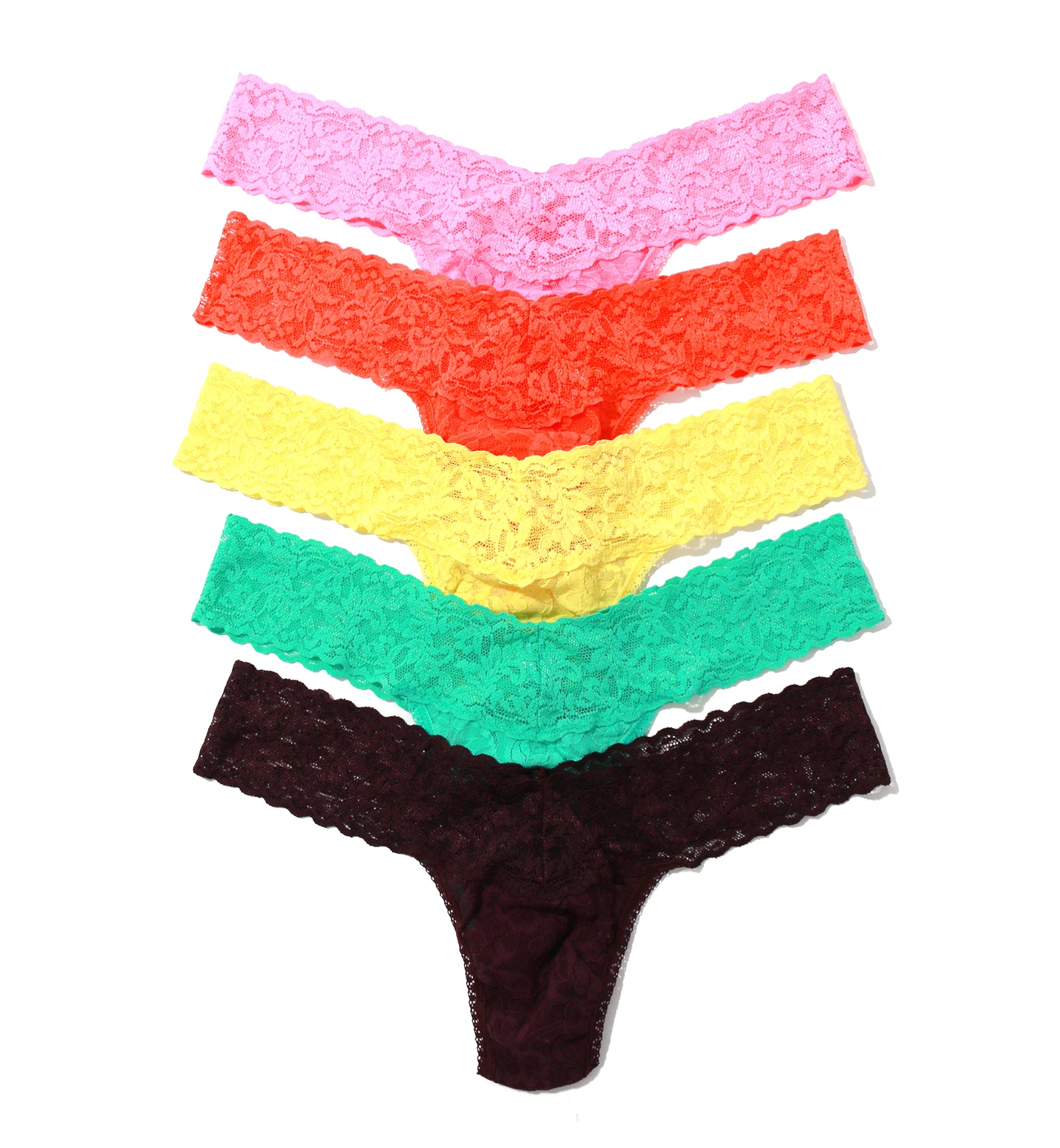 Hanky Panky 5-PACK Signature Lace Low Rise Thong (49115PK),Still Blooming - Pink/Orange Sparkle/Limoncello/Agave Green/Plum,One Size