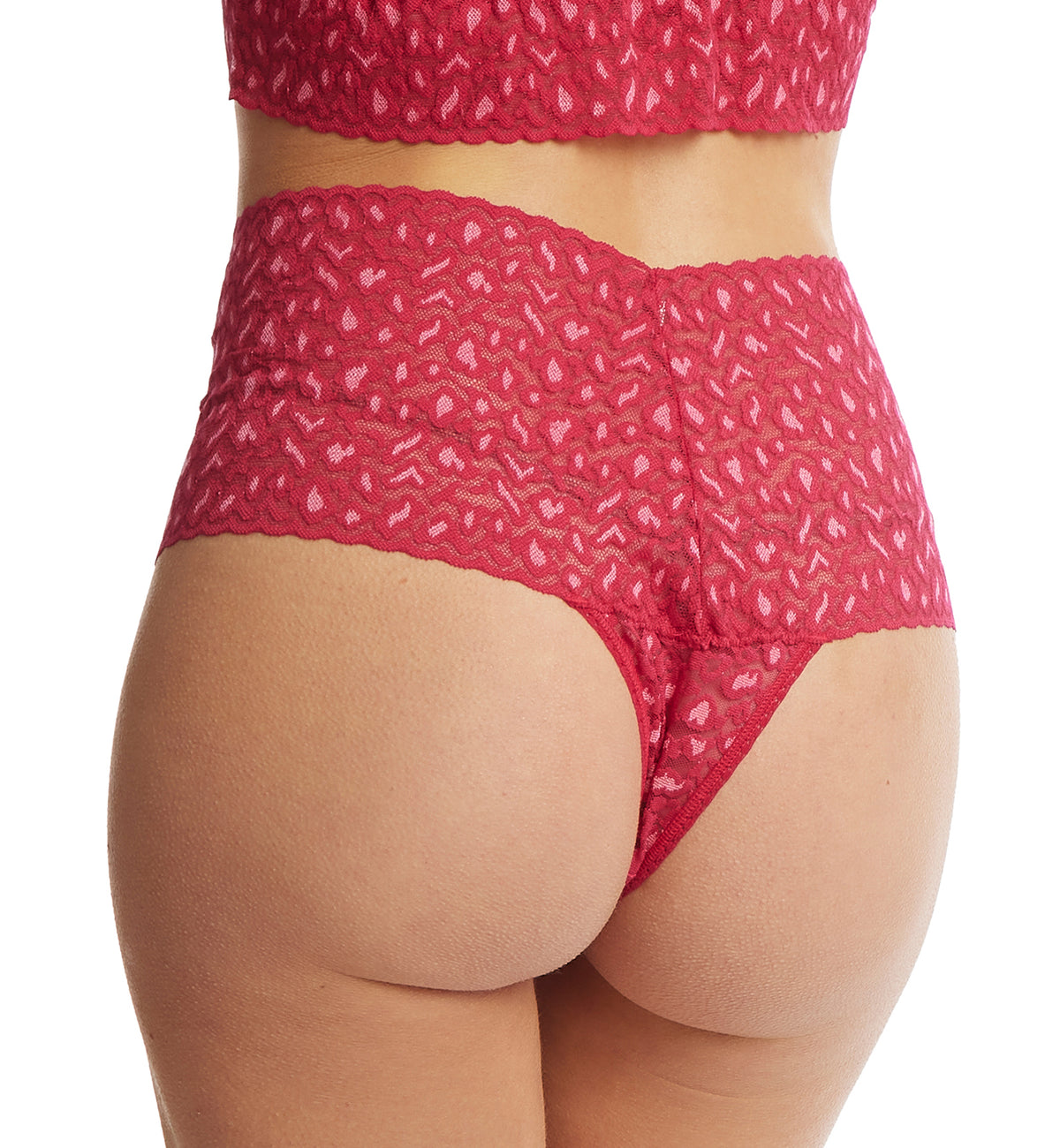 Hanky Panky Cross Dyed Leopard High-Waist Retro Thong (7J1921),Berry Sangria/Pink - Berry Sangria/Pink,One Size