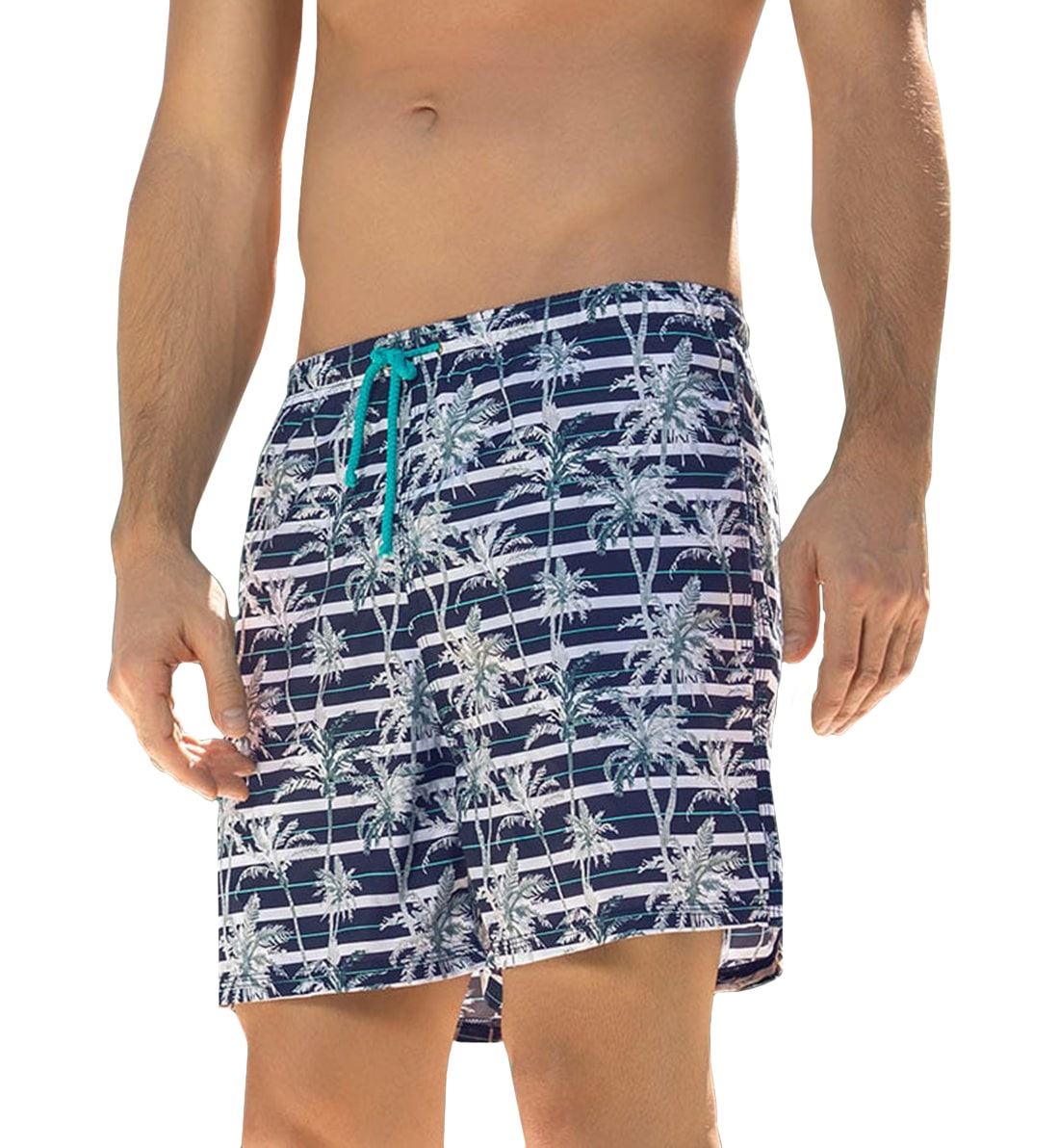 LEO Men&#39;s Printed Loose Fit Swim Trunk (505023) - Palm Trees Blue