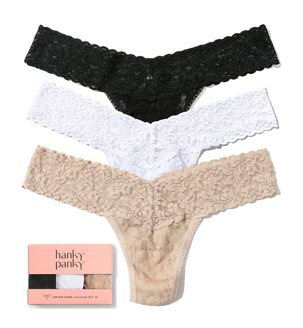 Hanky Panky 3-PACK Signature Lace Low Rise Thong (49113PK) - Black