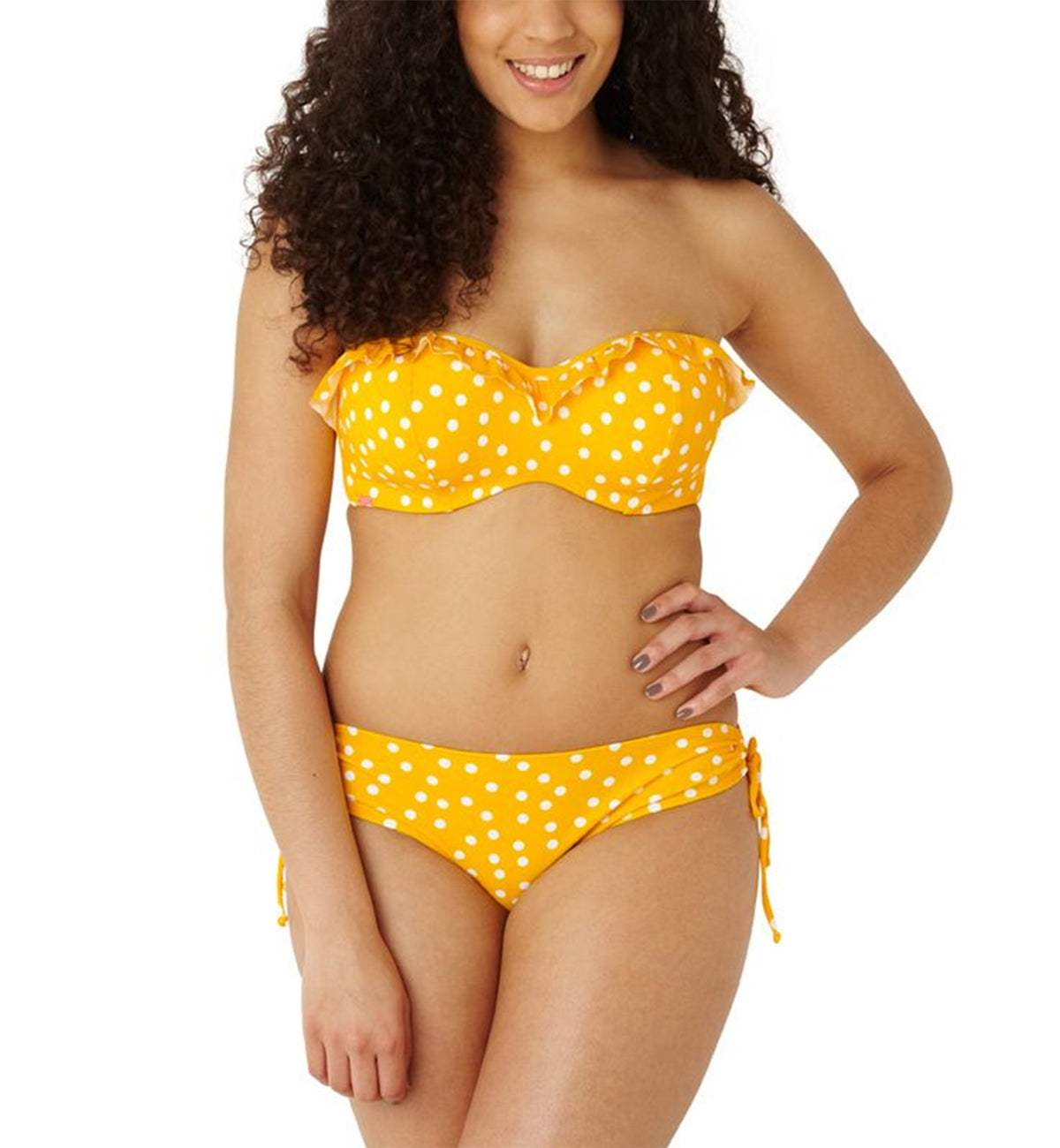 Cleo by Panache Betty Frilled Underwire Bandeau Bikini Top (CW0033),30DD,Yellow Spot - Yellow Spot,30DD