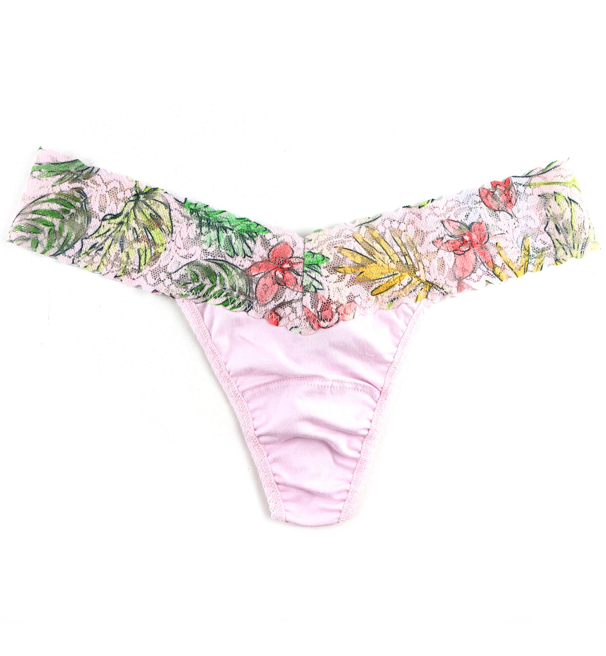 Hanky Panky Cotton-Spandex Low Rise Thong (891582P),Island Pink/Lovely Leaves - Lovely Leaves,One Size