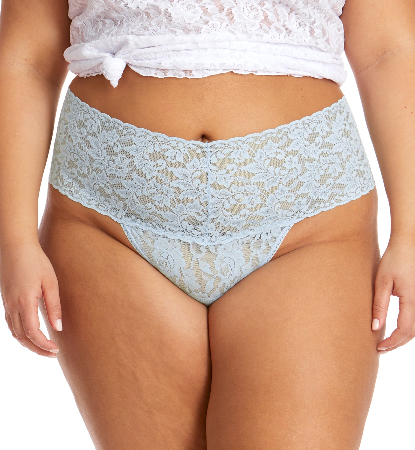 Hanky Panky Plus Size Retro Lace Thong (9K1926X),Partly Cloudy - Partly Cloudy,One Size