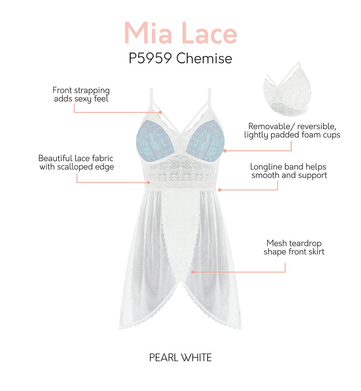 Parfait Mia Lace Chemise (P5959) - Pearl White