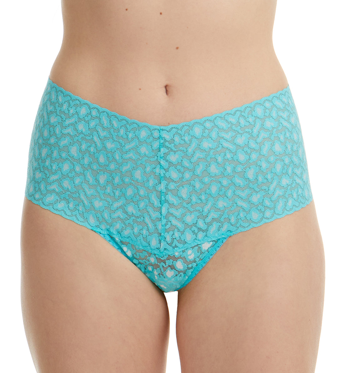Hanky Panky Cross Dyed Leopard High-Waist Retro Thong (7J1921),Radiant Turquoise/White - Radiant Turquoise/White,One Size