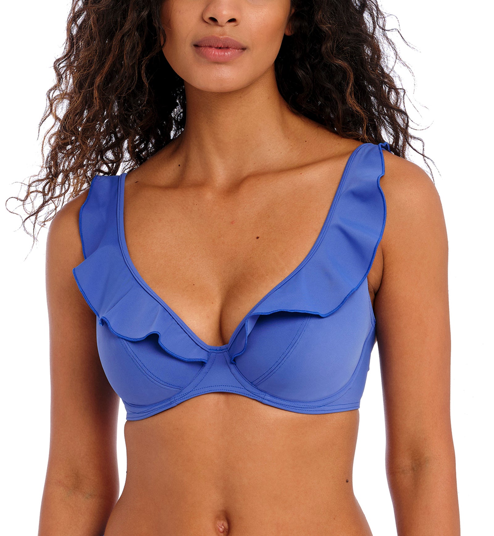 Freya Jewel Cove High Apex Underwire Bikini Top with J Hook (7230),28FF,Plain Azure - Plain Azure,28FF