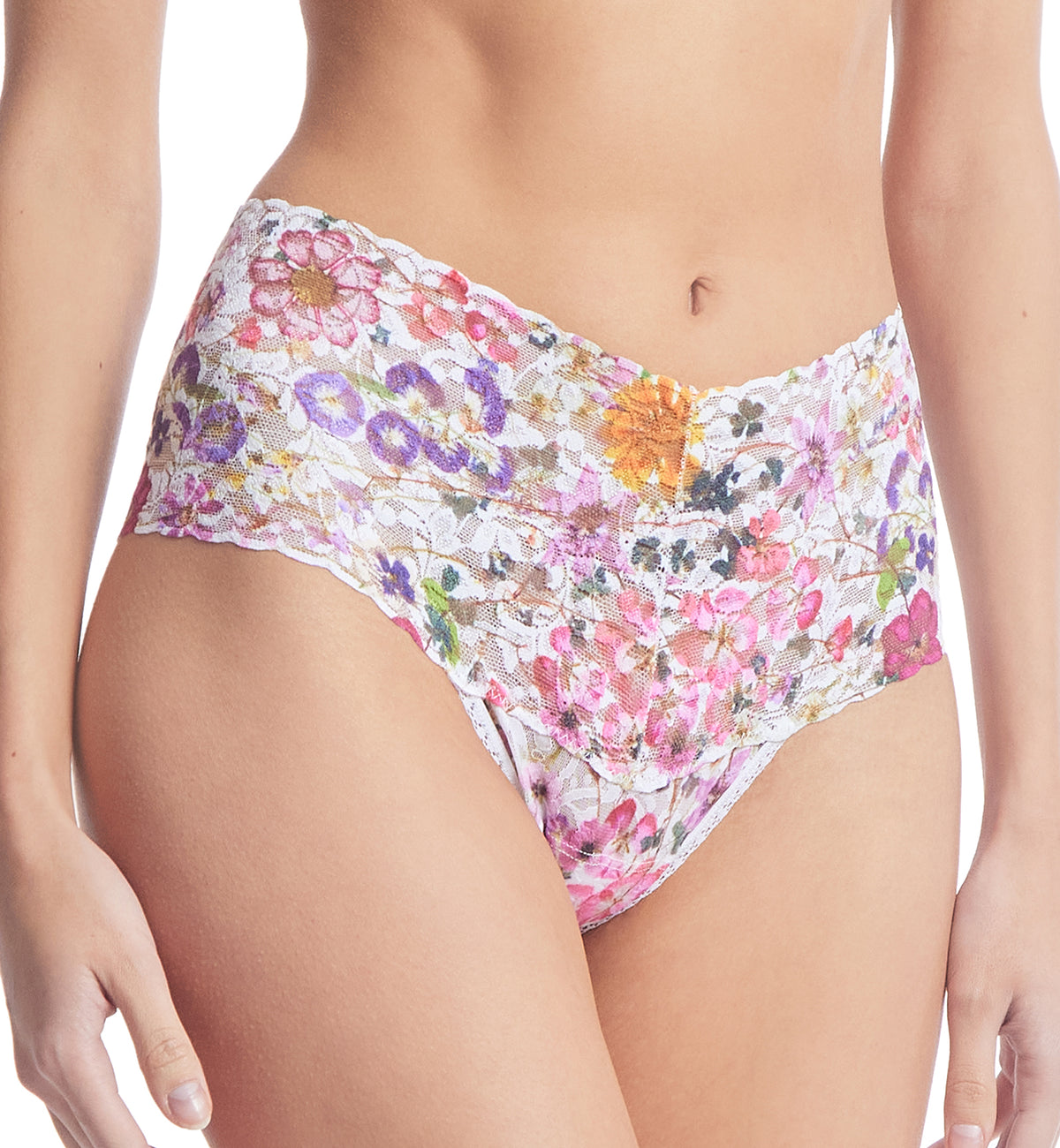 Hanky Panky Printed Retro Lace Thong (PR9K1926),Pressed Bouquet - Pressed Bouquet,One Size