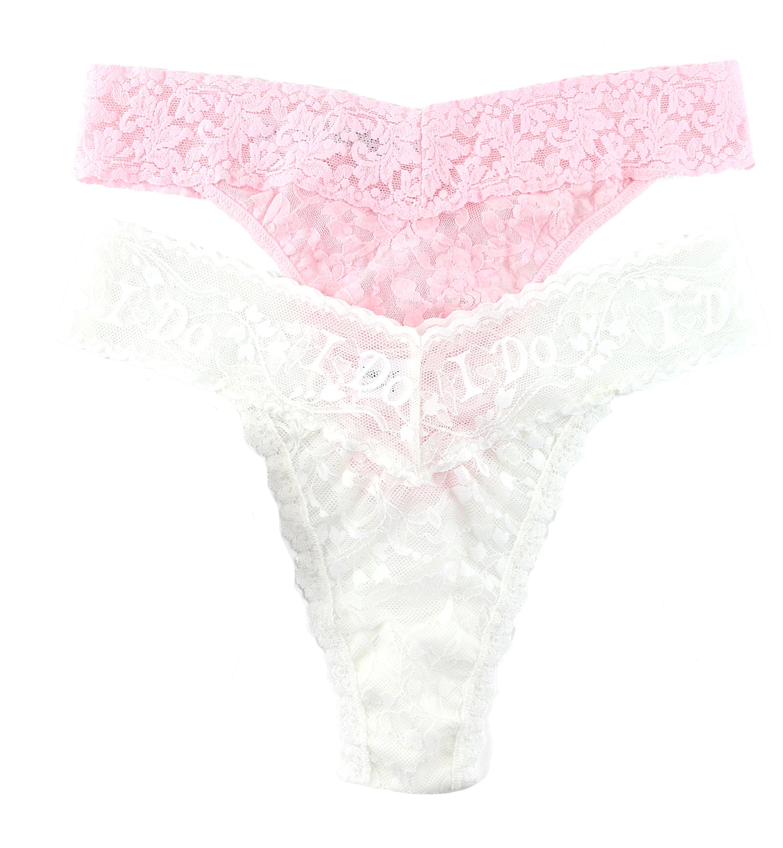 Hanky Panky Bridal I DO Shimmer & Signature Lace Original Rise Thong 2-PACK (48SHIM2PK),Light Ivory/Bliss Pink - Light Ivory/Bliss Pink,One Size
