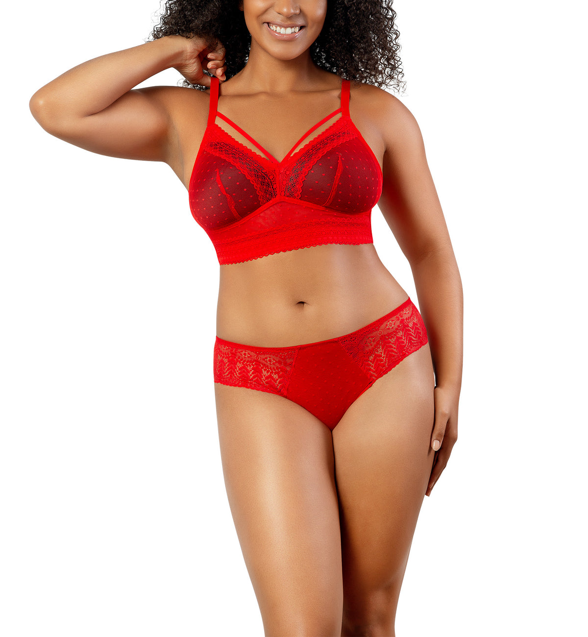 Parfait Mia Dot Wire-Free Padded Mesh Bralette (P6011),30D,Racing Red - Racing Red,30D