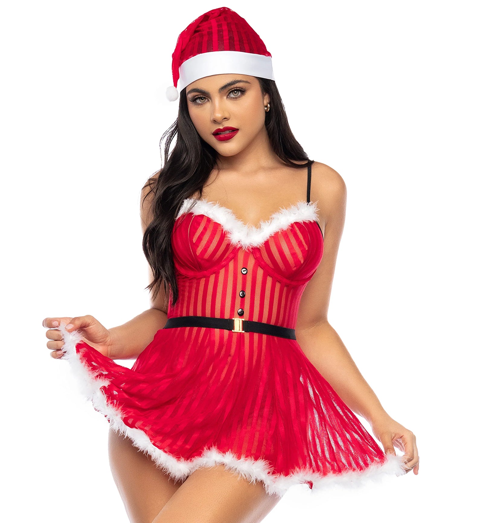 Mapale Mrs. Claus 2 Piece Set: Peek-a-Boo Dress and Hat (60010),Small,Red - Red,Small