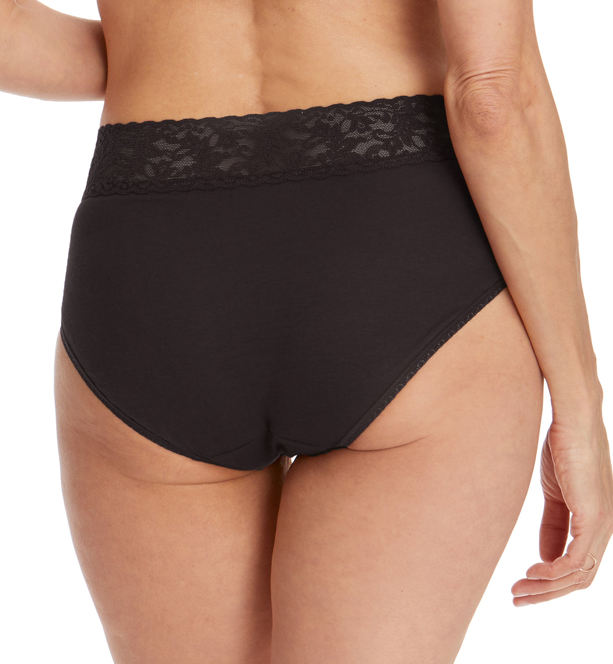 Hanky Panky Cotton French Brief with Lace (892461),Small,Black - Black,Small