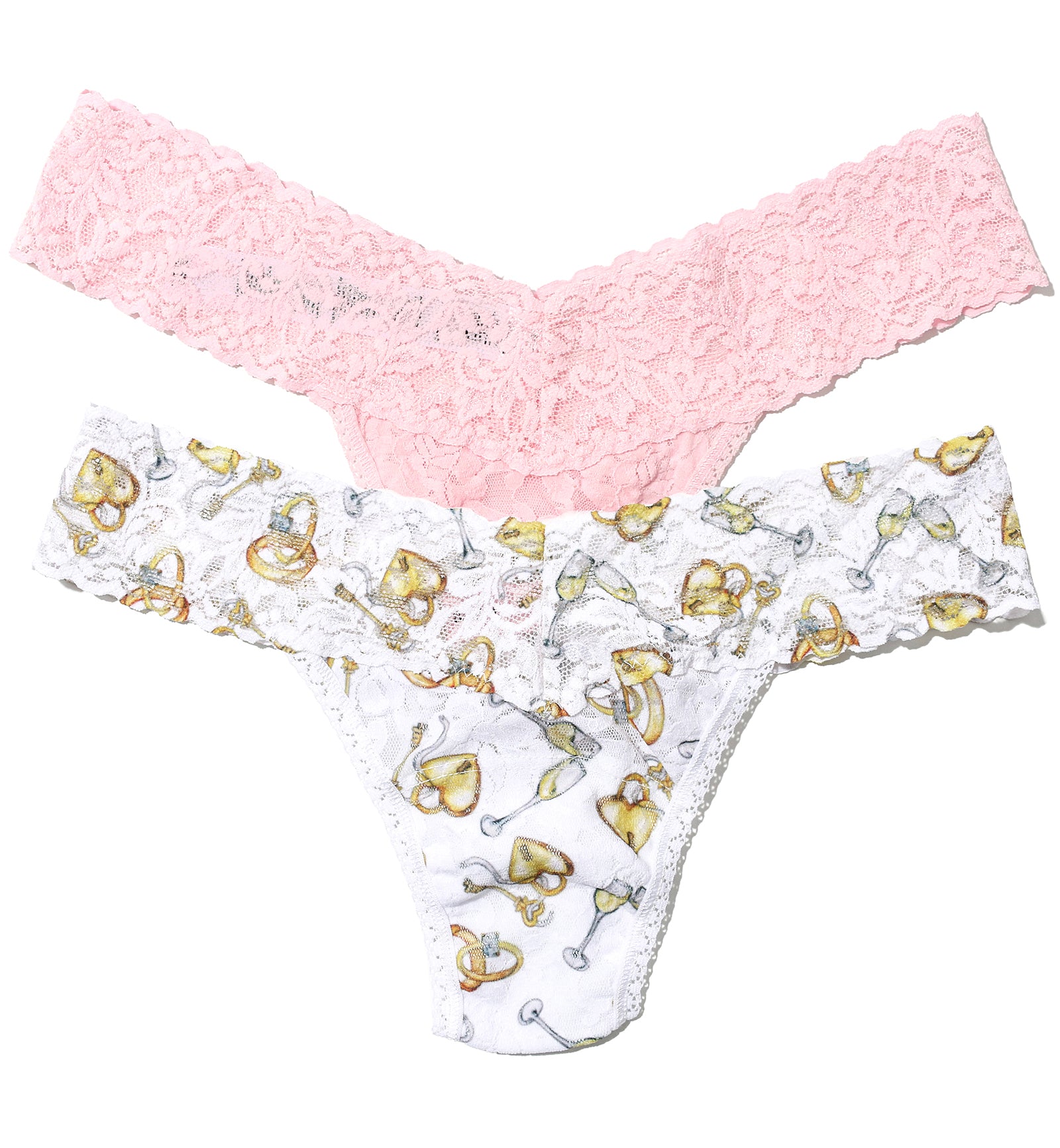 Hanky Panky Bridal Signature Lace Low Rise Thong 2-PACK (49PN2PK),Forever Gold/Bliss Pink - Forever Gold/Bliss Pink,One Size