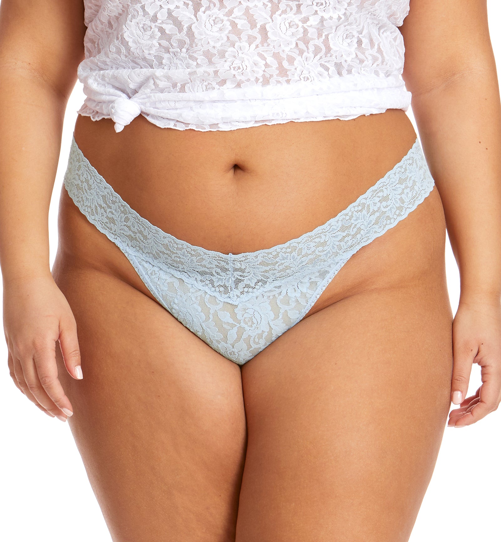 Hanky Panky Signature Lace Original Rise Thong PLUS (4811X),Partly Cloudy - Partly Cloudy,Plus Size