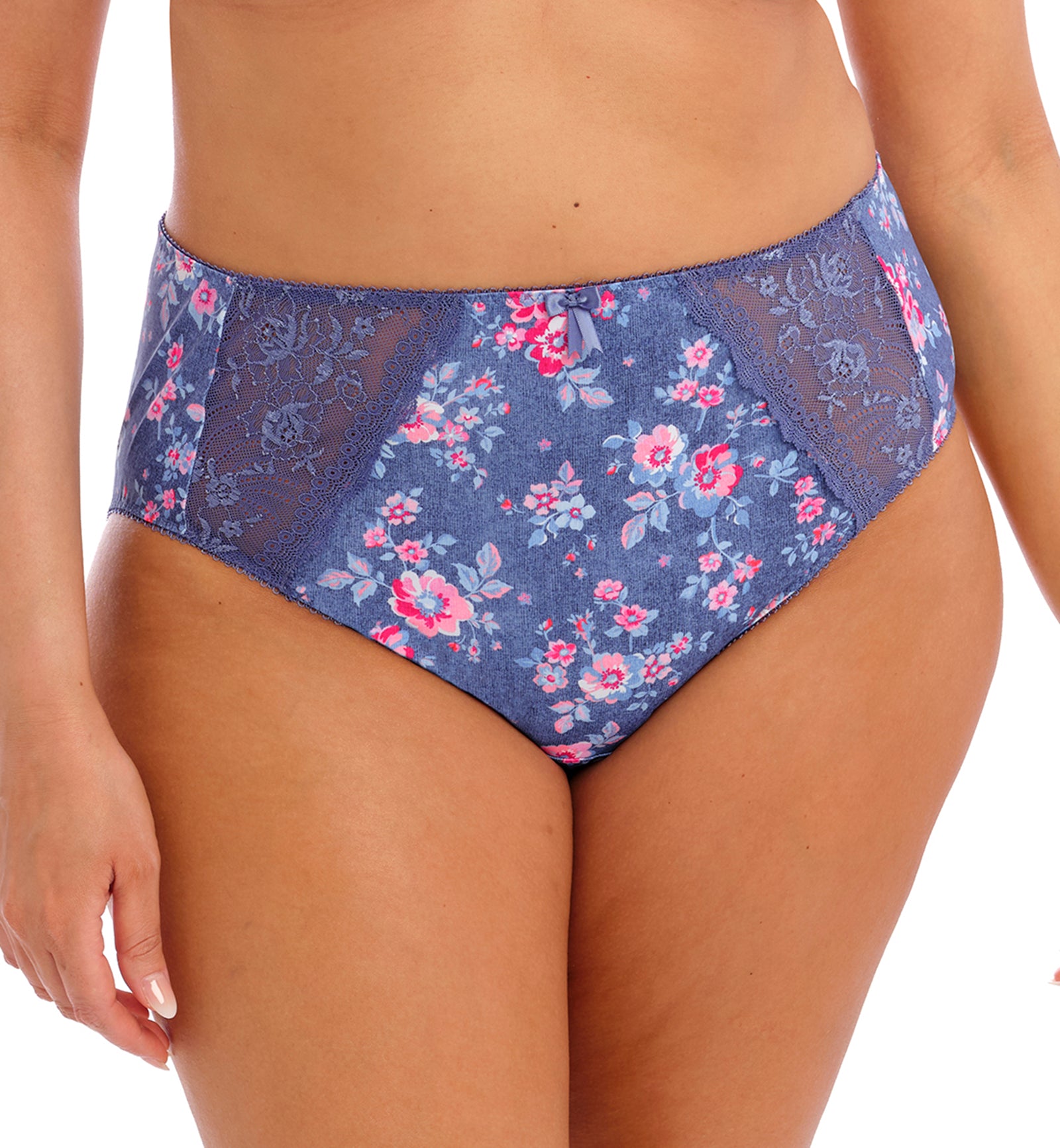 Elomi Morgan Stretch Lace Full Brief Panty (4116),Medium,Denim Floral - Denim Floral,Medium