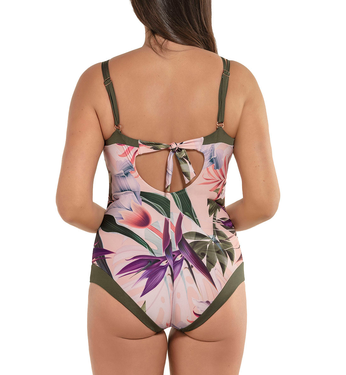 Leonisa Tie Back Double Strap Sculpting One Piece Swimsuit (190925),Small,Floral Pink - Floral Pink,Small