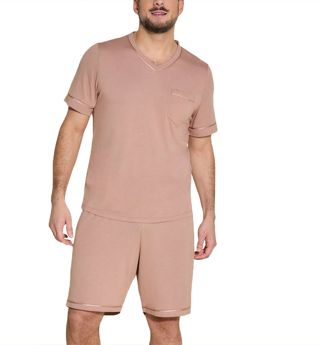 Cosabella Men's Short Sleeve V-Neck Shirt & Short PJ Set (AMORE9421),S,India - India,Small