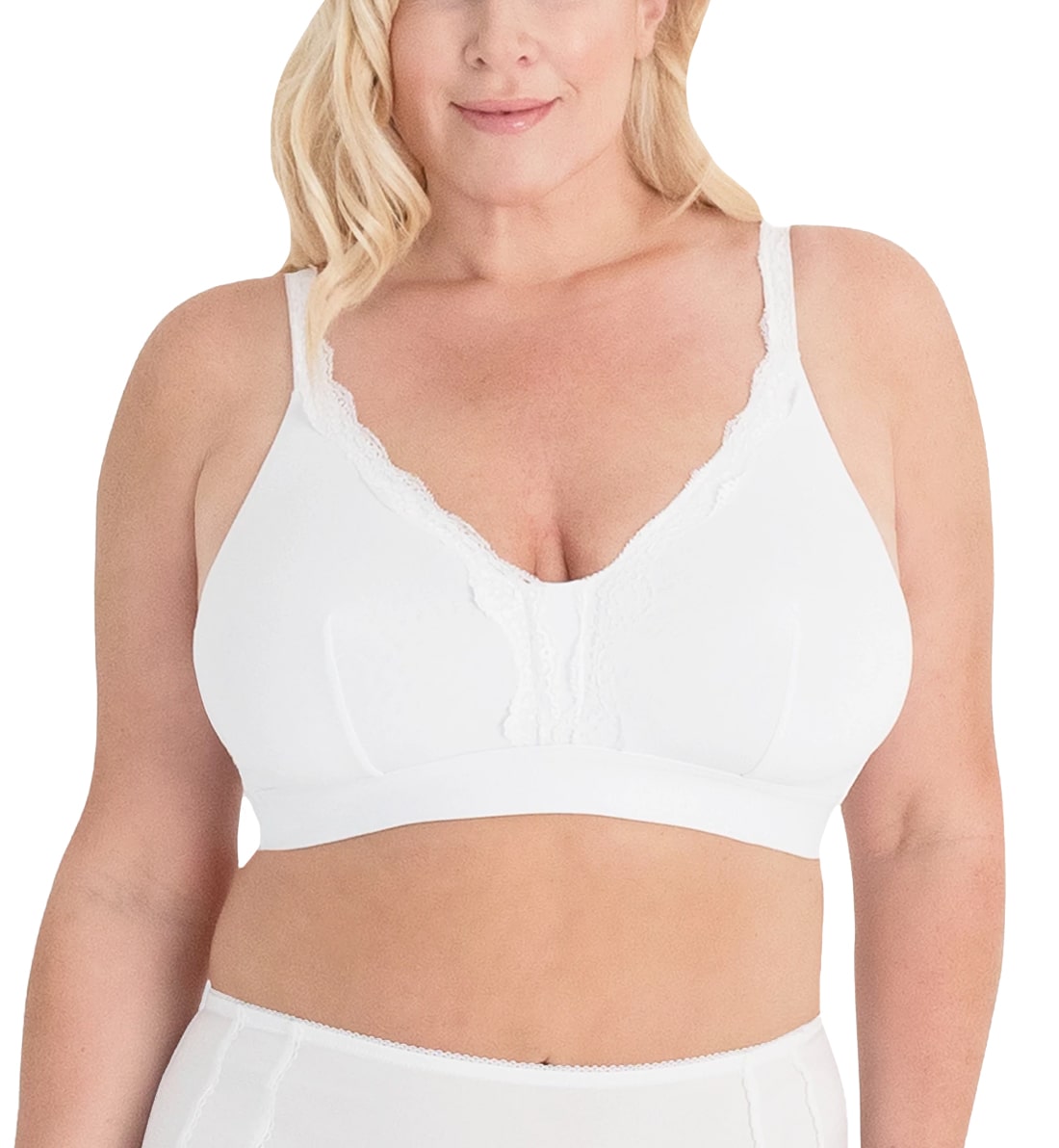 Leading Lady Wirefree Lace Trim Comfort Softcup Bra (5072),36 B/C/D,White - White,36 B/C/D