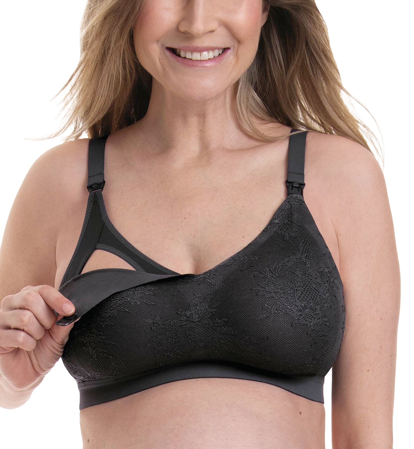 Anita Essential Lace Lightly Padded NURSING Bralette (5057),Small,Anthracite - Anthracite,Small