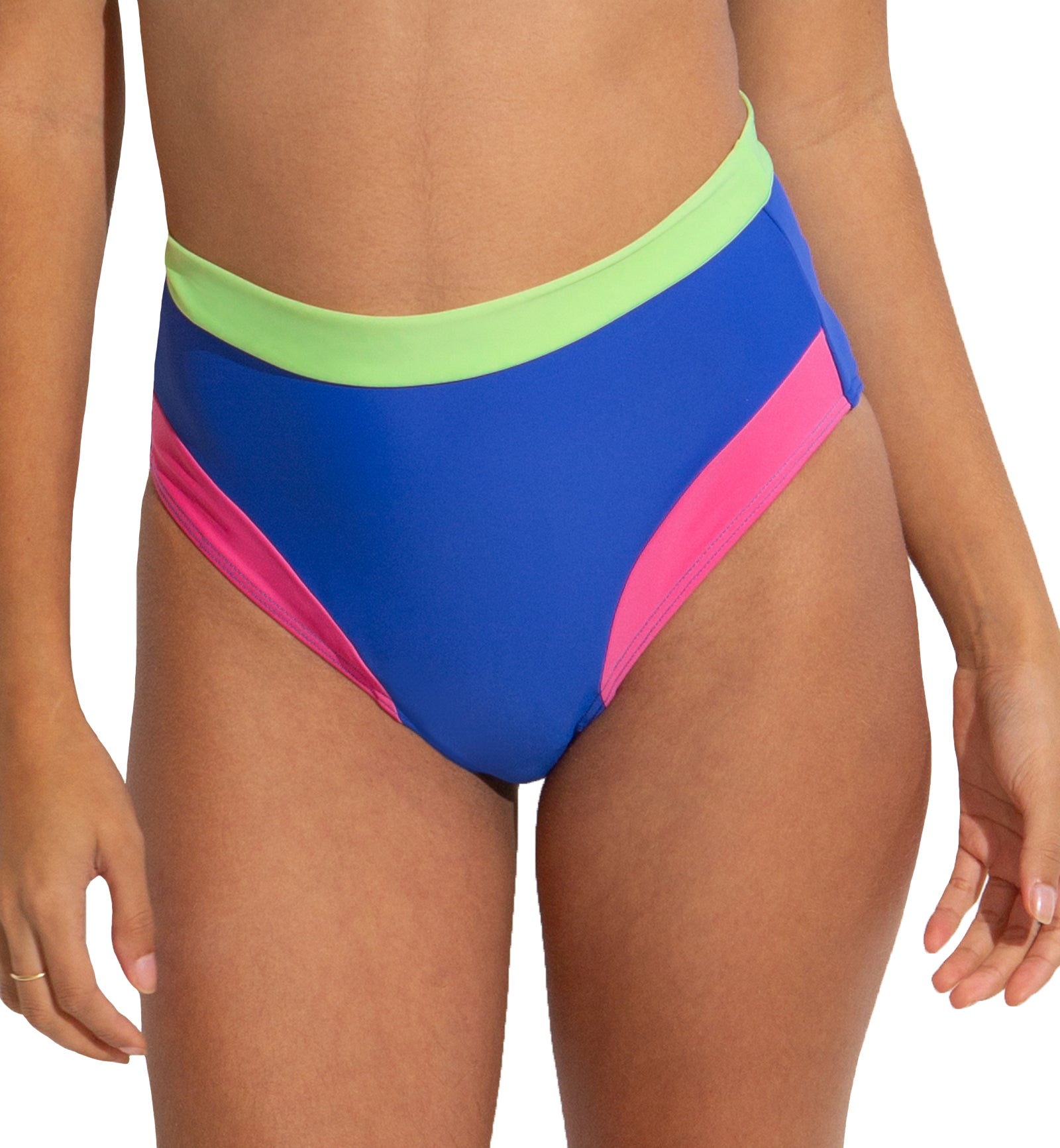 Pour Moi Palm Springs Color Block High Leg Control Swim Brief (25205R),XS,Ultra/Pink/Citrus - Ultramarine/Pink/Citrus,XS