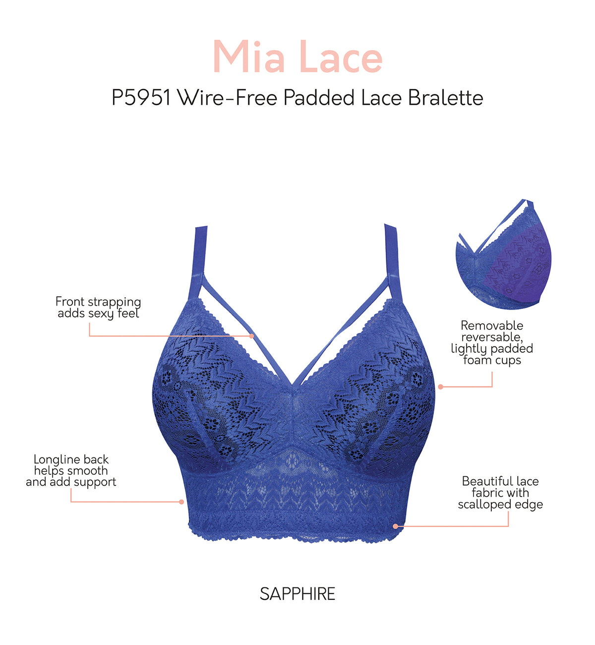 Parfait Mia Lace Longline Bralette (P5951),30D,Sapphire - Sapphire,30D