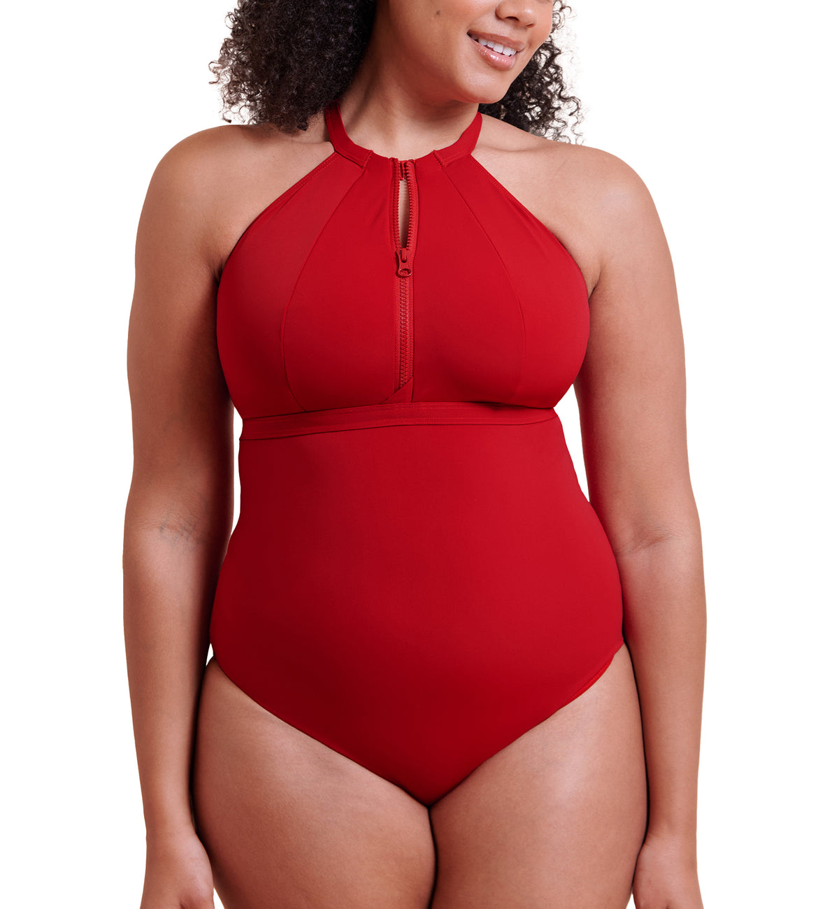 Curvy Kate Zip Tide Non-Wired Multiway Swimsuit (CS035606),Small,Red - Red,Small