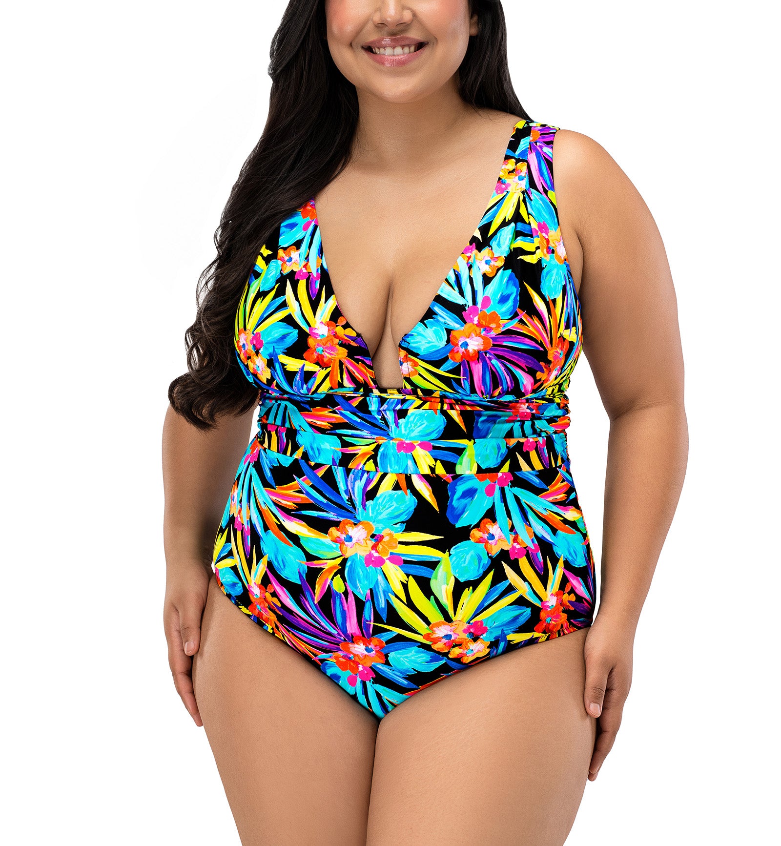 Nessa Milano Plunge Underwire Swimsuit (N543),XS,Cabana - Cabana,XS