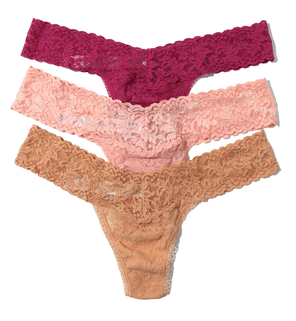 Hanky Panky 3-PACK Signature Lace Low Rise Thong (49113PK),Sea Finds - Sea Finds,One Size