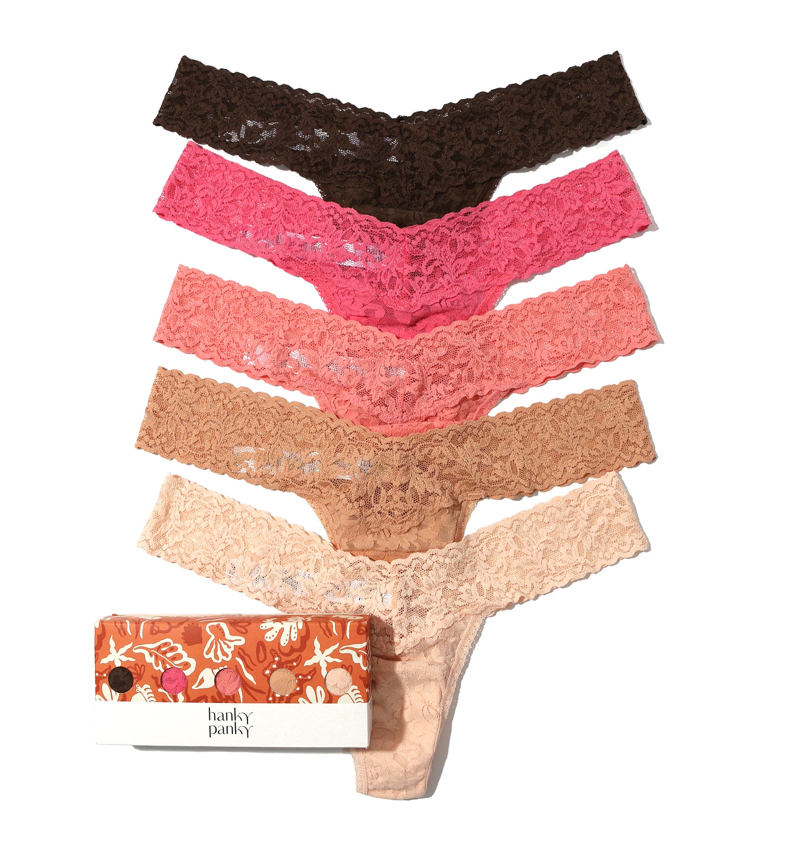 Hanky Panky 5-PACK Signature Lace Low Rise Thong (49115PK),Sea Finds - Sea Finds,One Size