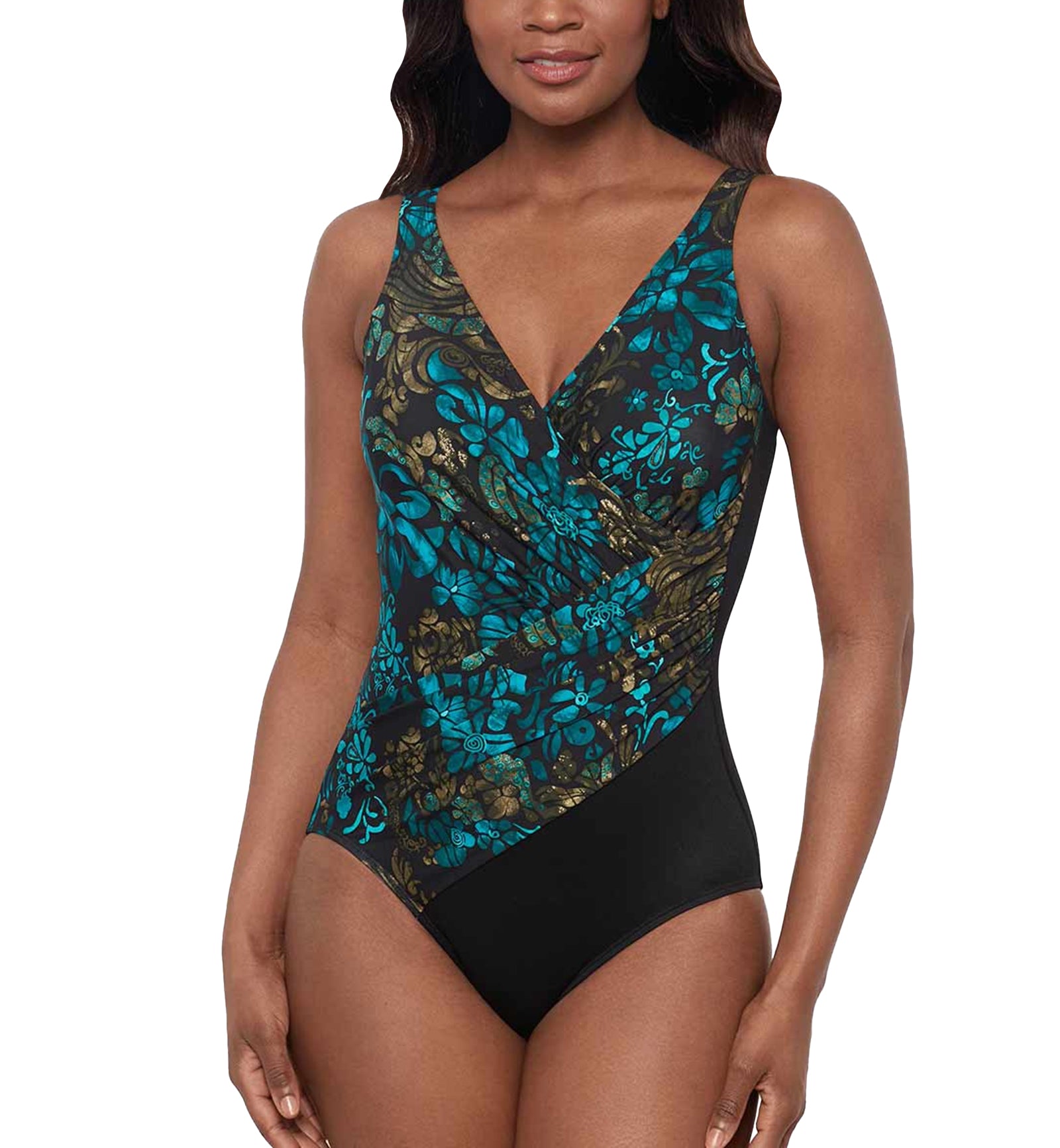 Miraclesuit Flor De Mare Oceanus Underwire One Piece Swimsuit DD-Cup (6566588DD),10,Black/Multi - Black/Multi,10DD