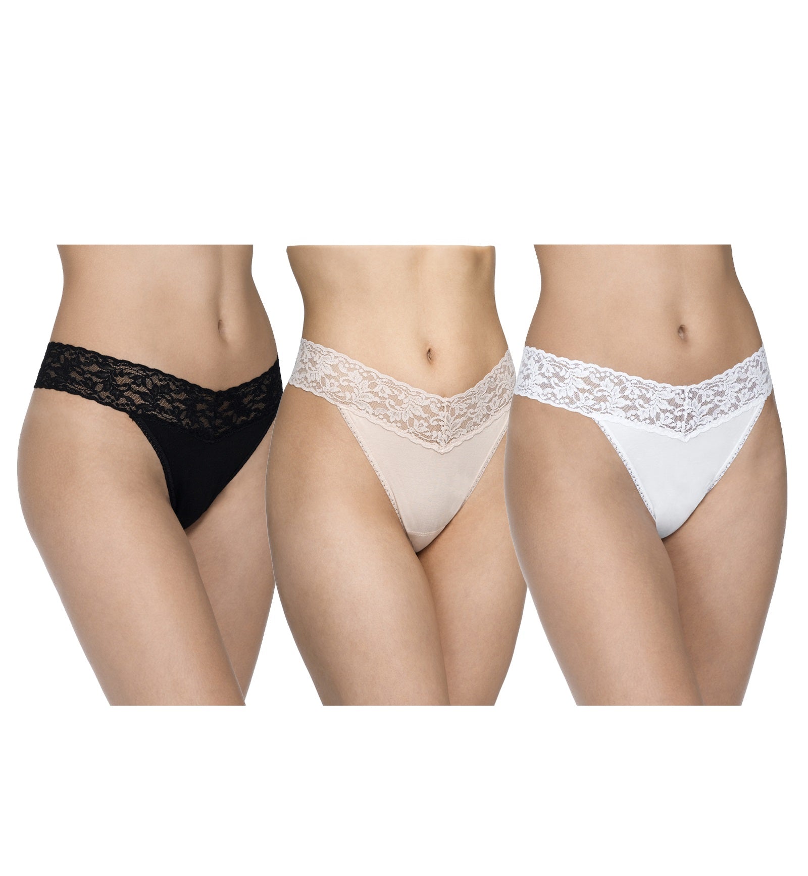 Hanky Panky 3-PACK Cotton Original Rise Thong (8918013PK),Black/White/Chai - Black/White/Chai,One Size