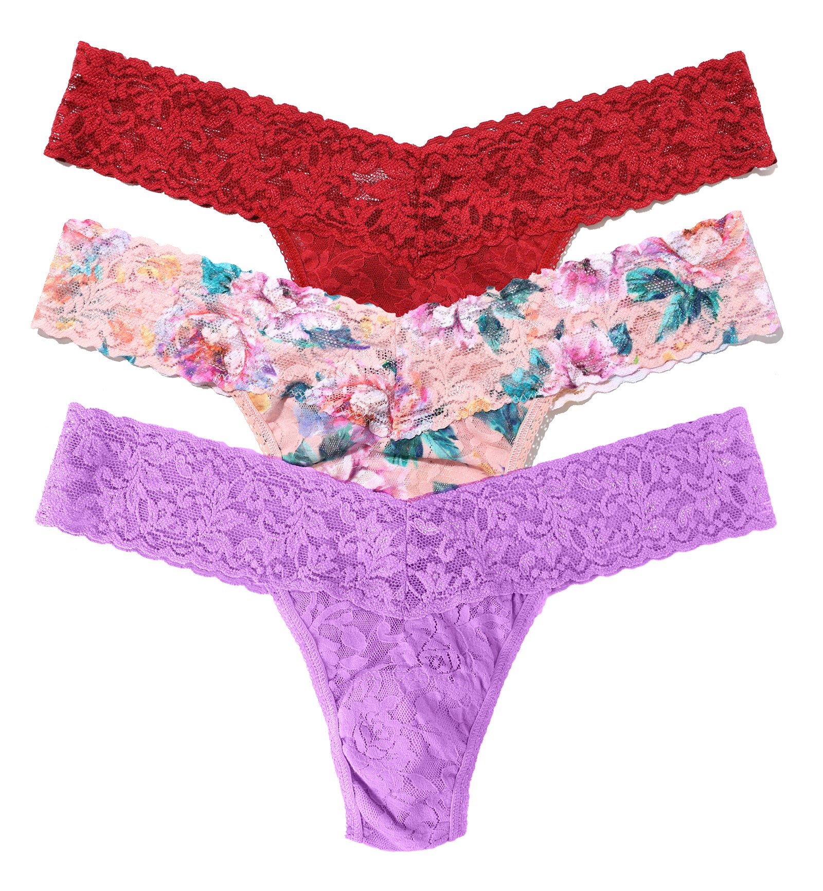Hanky Panky 3-PACK Signature Lace Low Rise Thong (49113PK),Buy Myself Flowers - Buy Myself Flowers,One Size