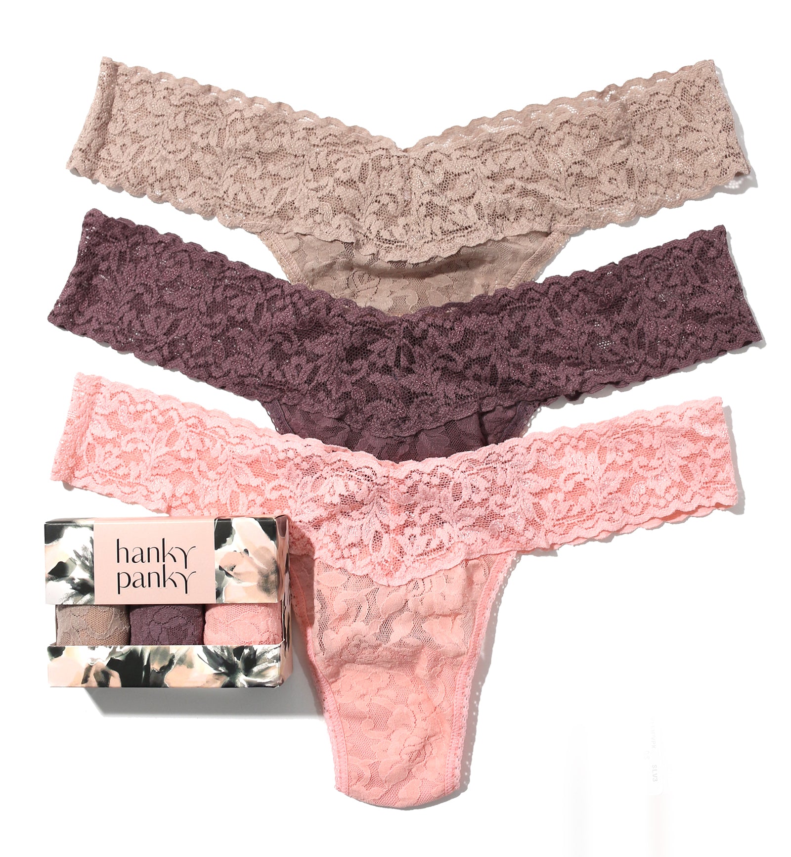 Hanky Panky 3-PACK Signature Lace Low Rise Thong (49113PK),Still Life - SLV3,One Size