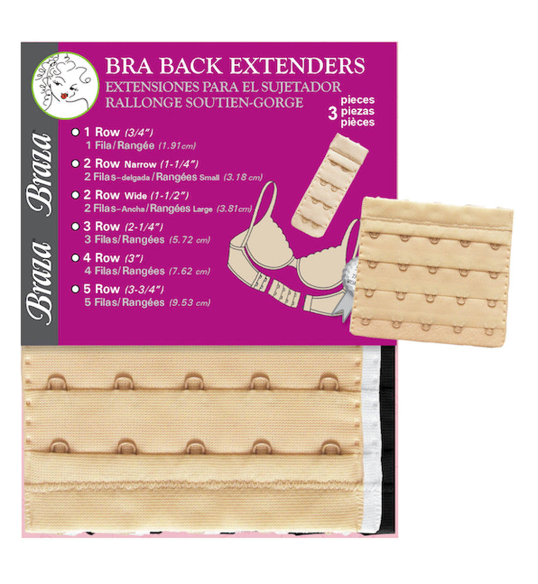 Braza Bra Back Extenders MULTI PACK (B5002),5 Hook,White/Beige/Black - Multi,5 Hook