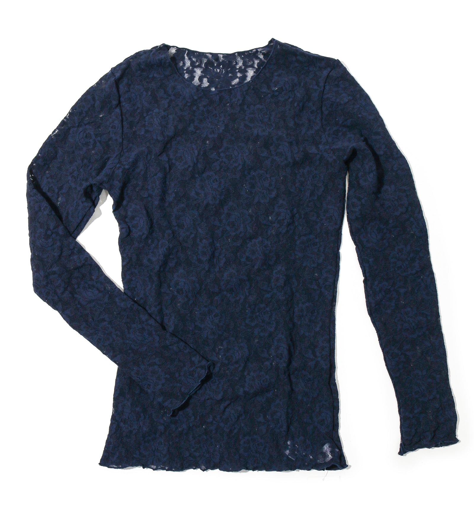 Hanky Panky Signature Lace Unlined Long Sleeve Top (128L),XS,Navy - Navy,XS