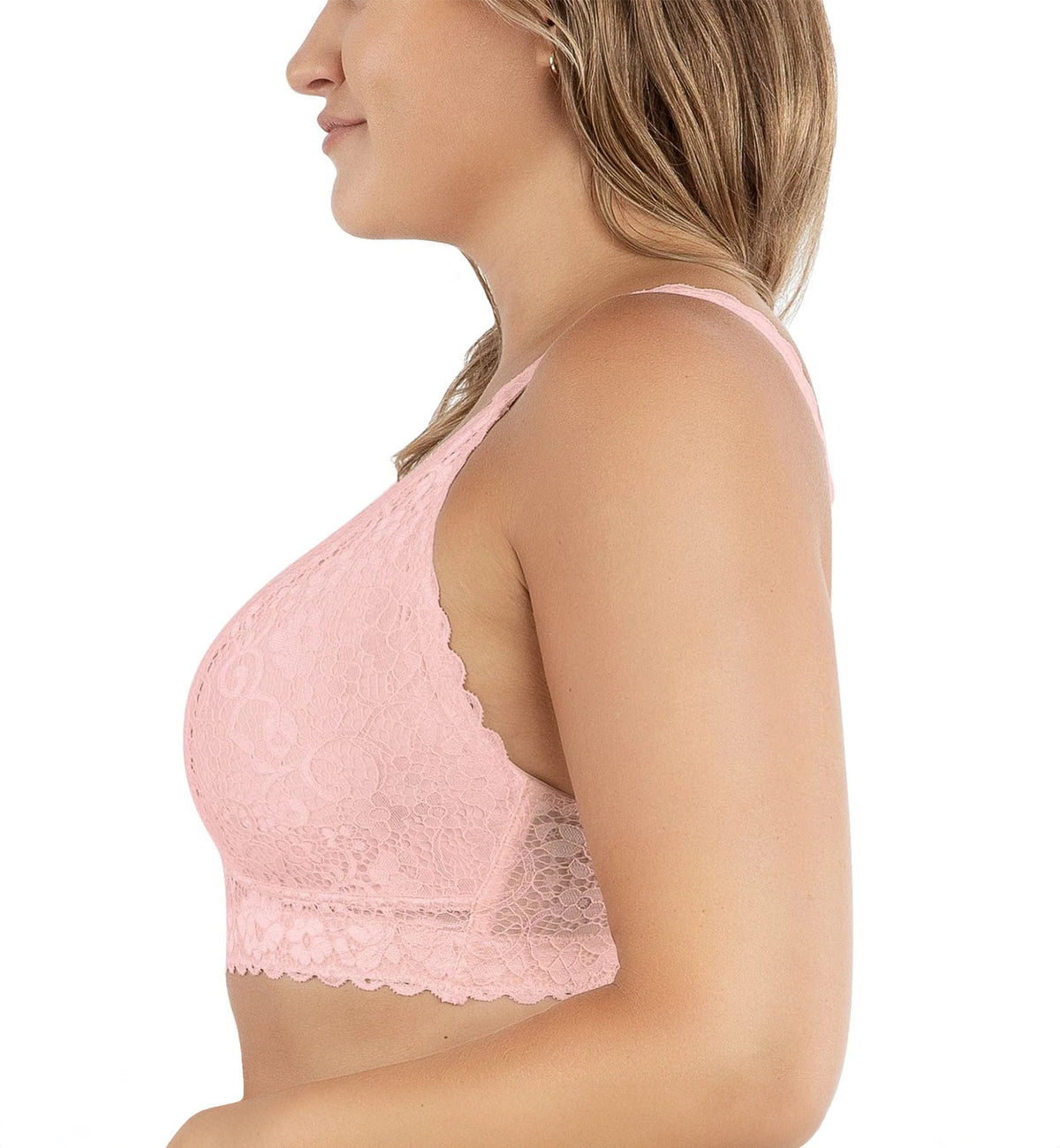 Parfait Adriana Banded Stretch Lace Wireless Bralette (P5482),32E,Petal Pink - Petal Pink,32E