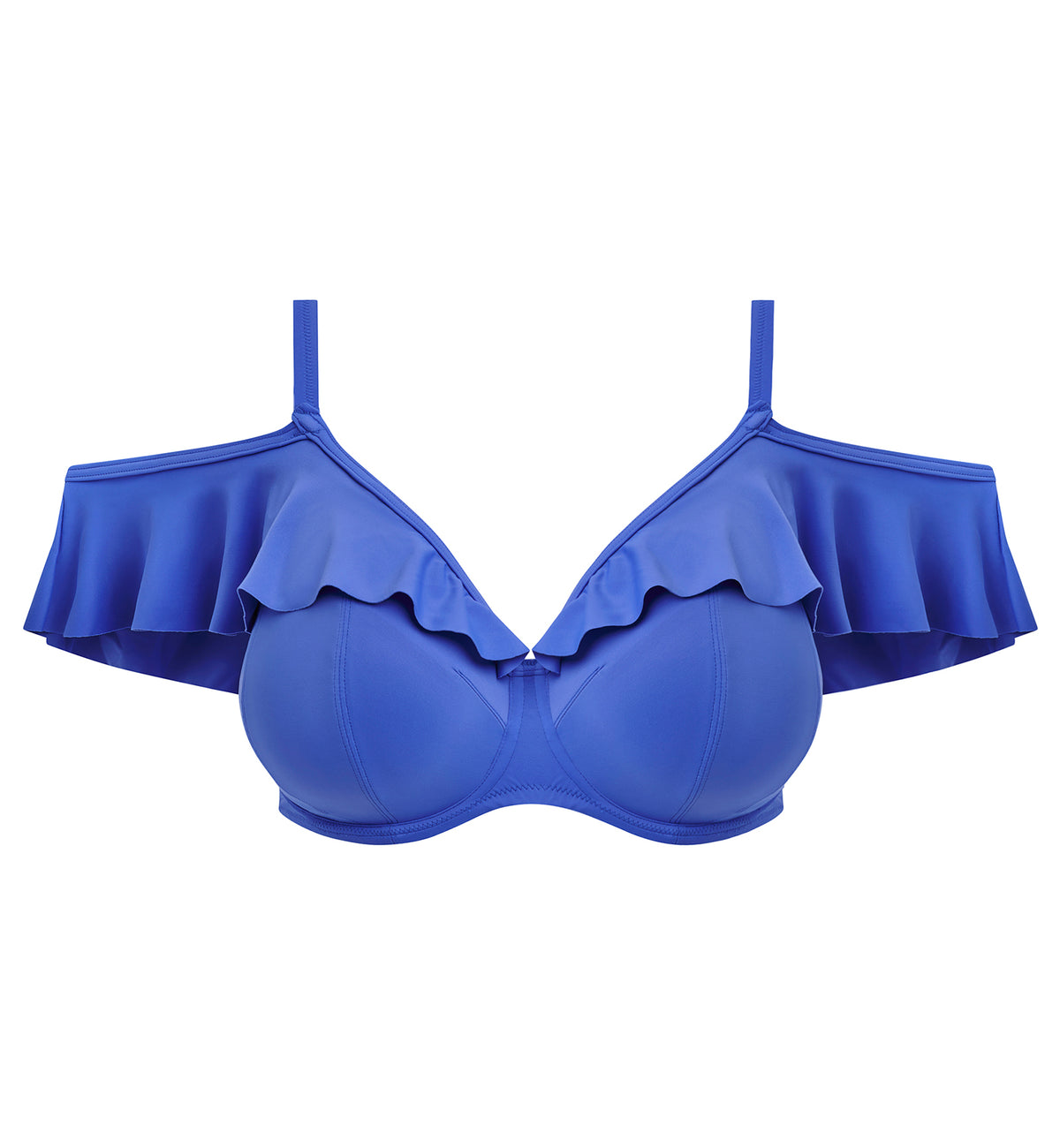 Elomi Plain Sailing Bardot Ruffle Underwire Plunge Bikini Top (ES7282),34G,Azure - Azure,34G