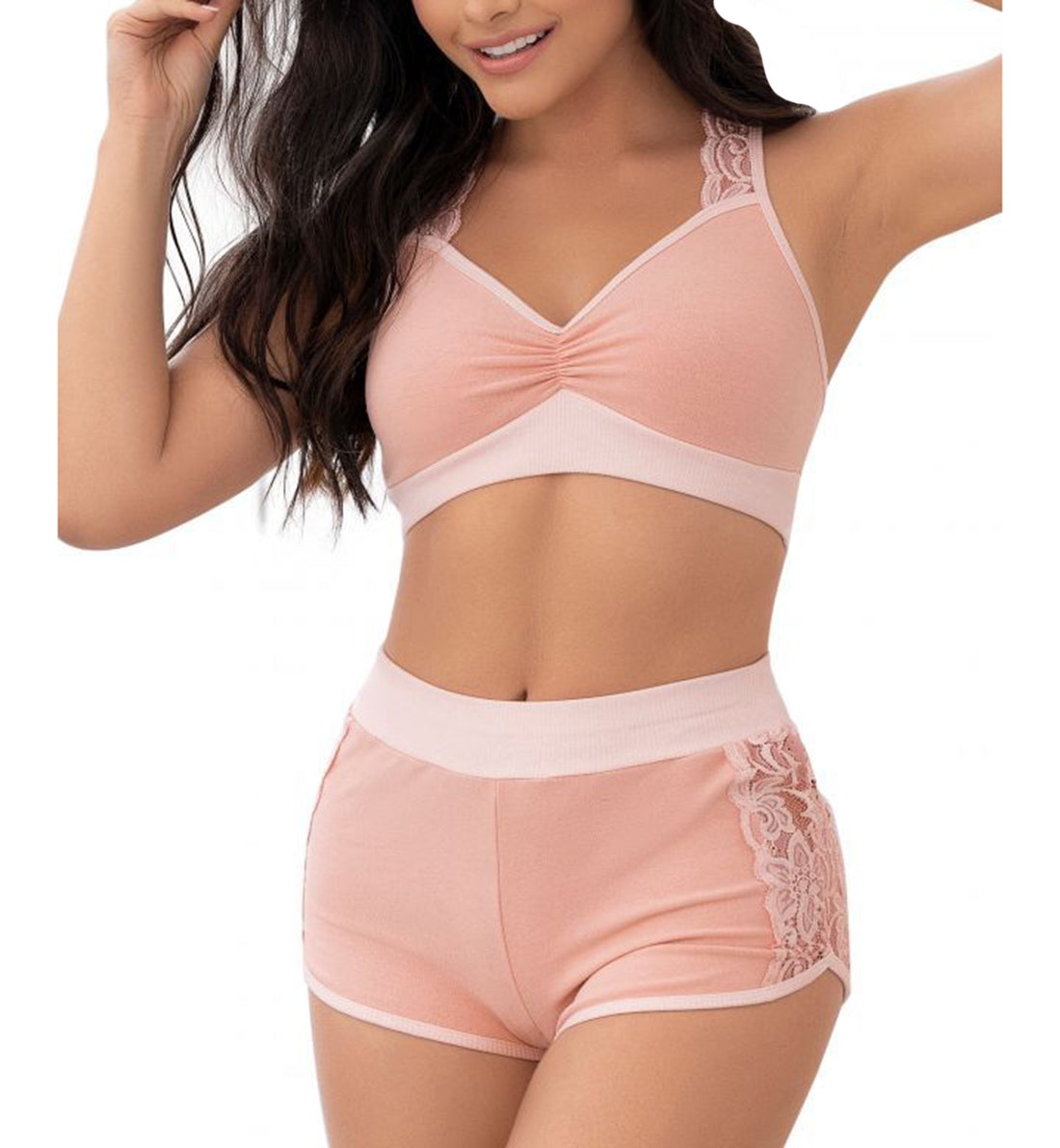 Mapale 2 Piece PJ Set: Racer Crop Top &amp; Cheeky Short (7389),Small,Rose - Rose,Small