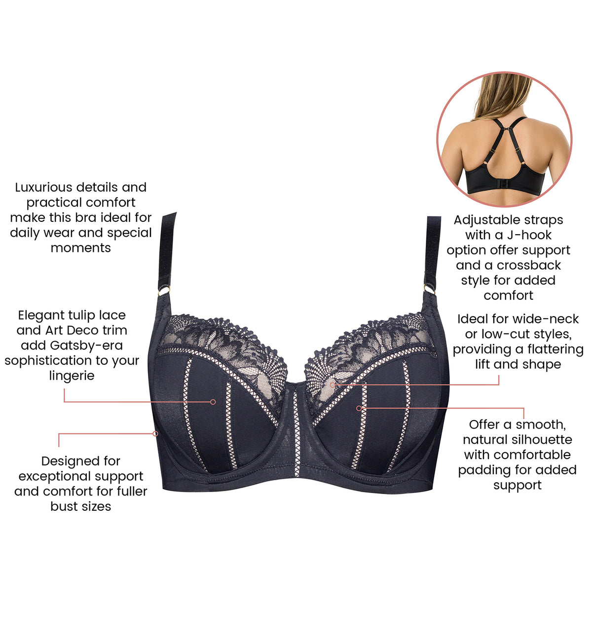 Parfait Charlene Padded Balconette Underwire Bra (P5000),32D,Black - Black,32D