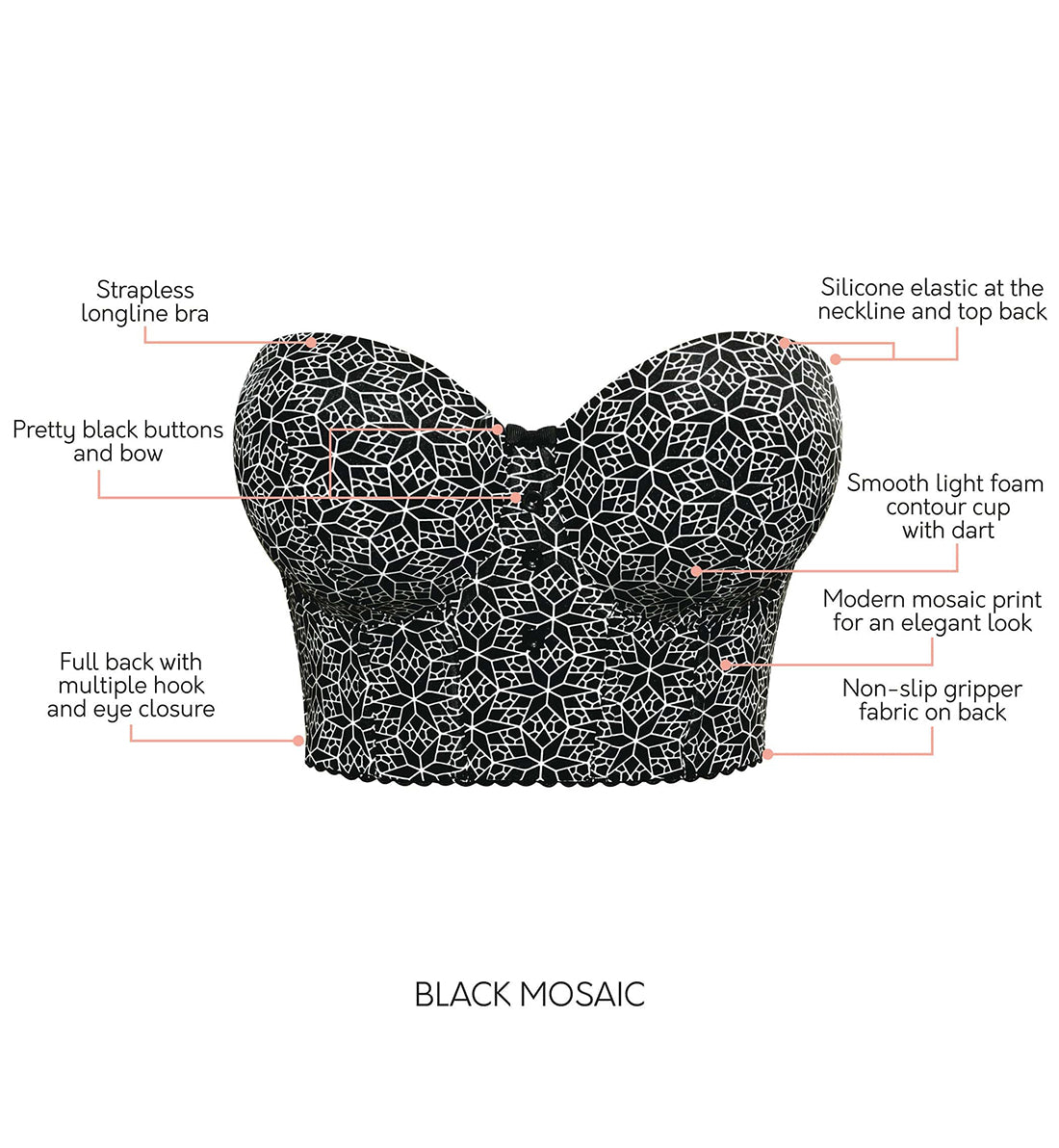 Parfait Marissa Molded Underwire Midi Bustier (P50117),30D,Black Mosaic - Black Mosaic,30D