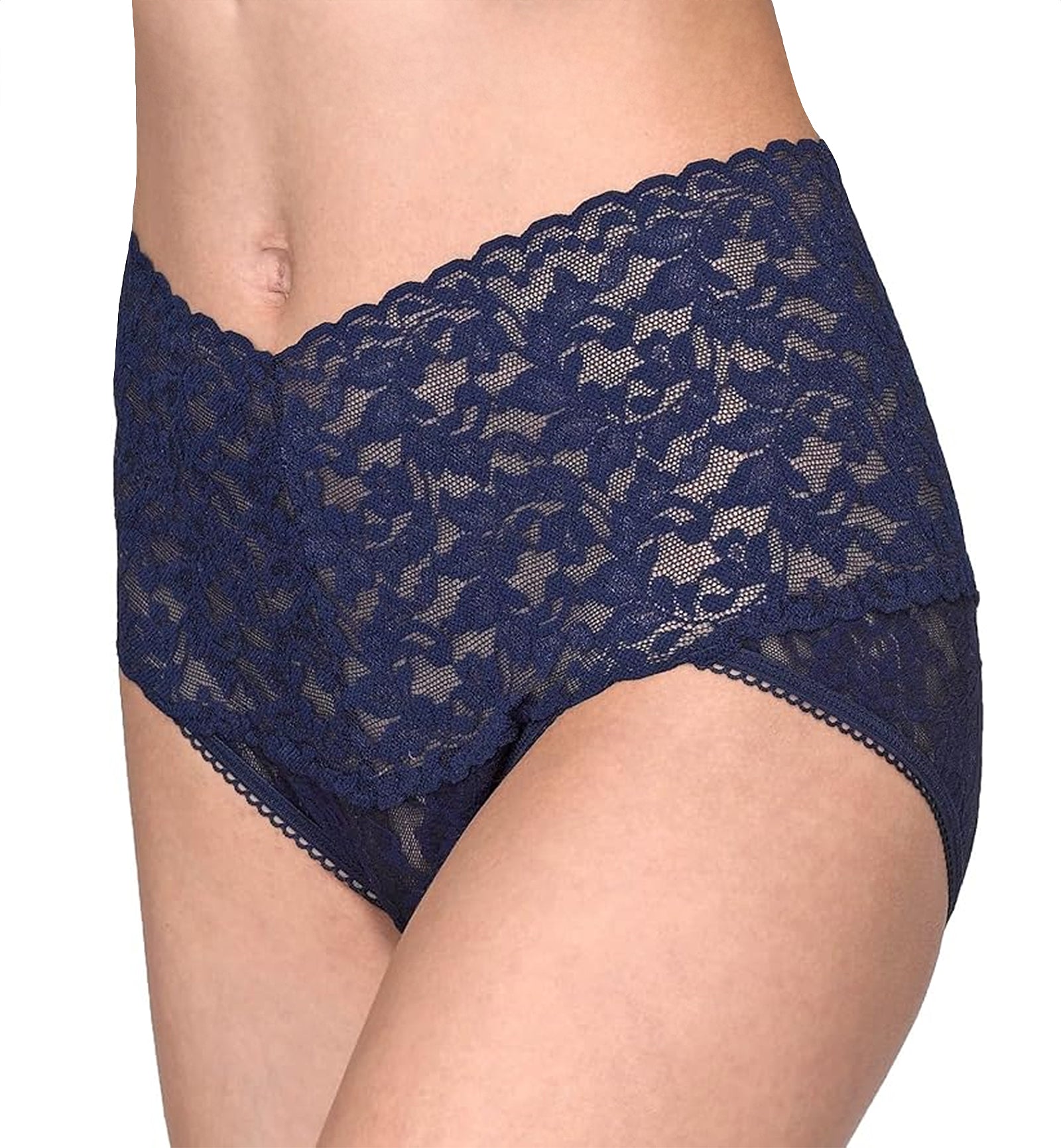 Hanky Panky Retro Lace V-kini (9K2124),Small,Navy - Navy,Small