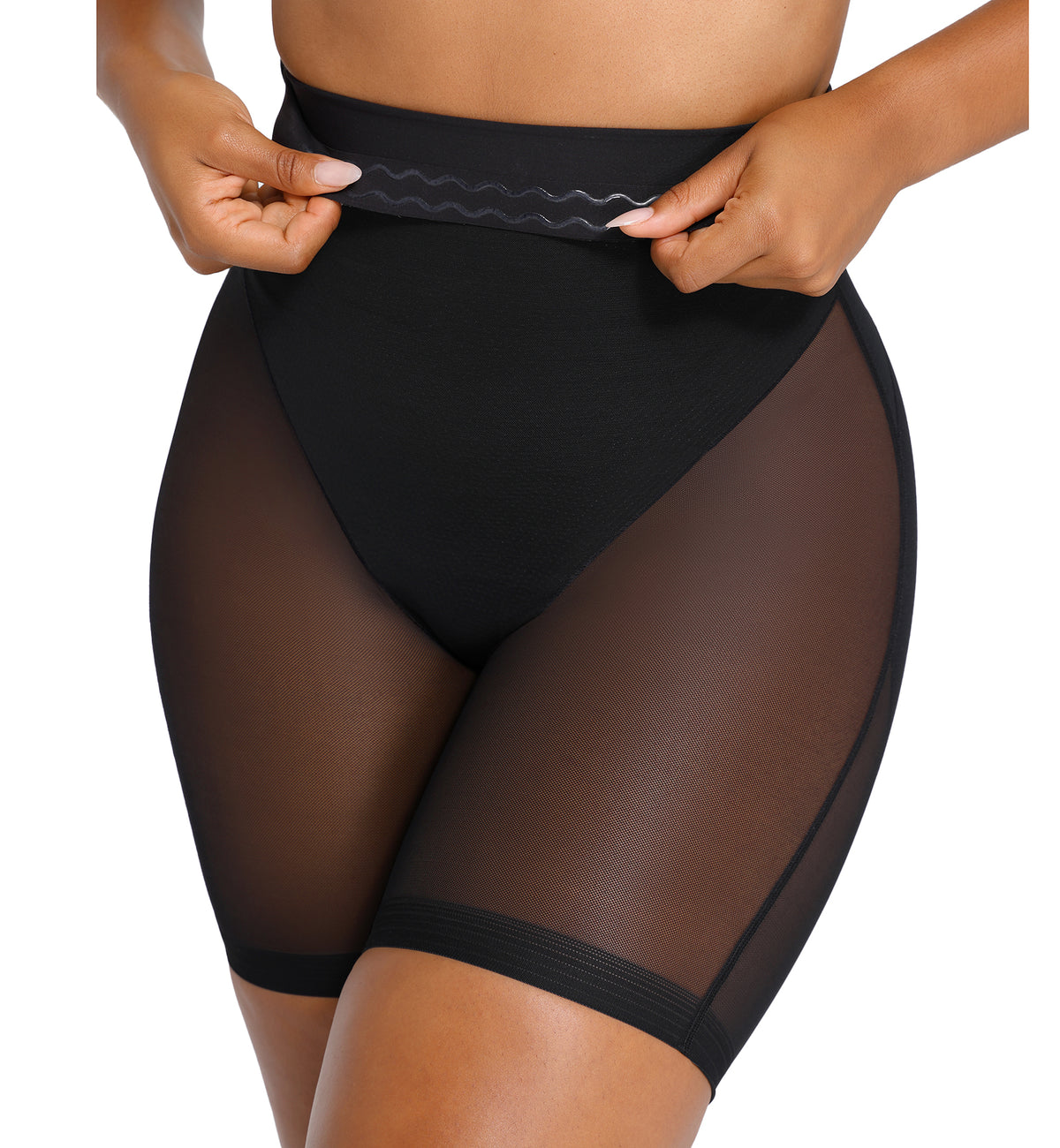 SHAPELLX BOOT-YEAH MeshSmooth High-Waisted Mid Thigh Short (MT240092),XS,Black - Black,XS