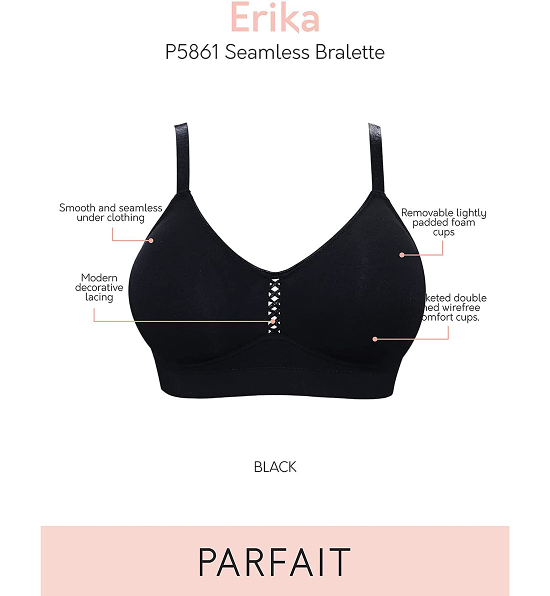 Parfait Erika Seamless Bralette (P5861)- Black - Breakout Bras