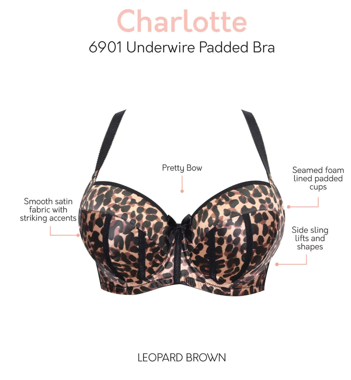 Parfait Charlotte Padded Underwire Bra (6901),32E,Leopard Brown - Leopard Brown,32E