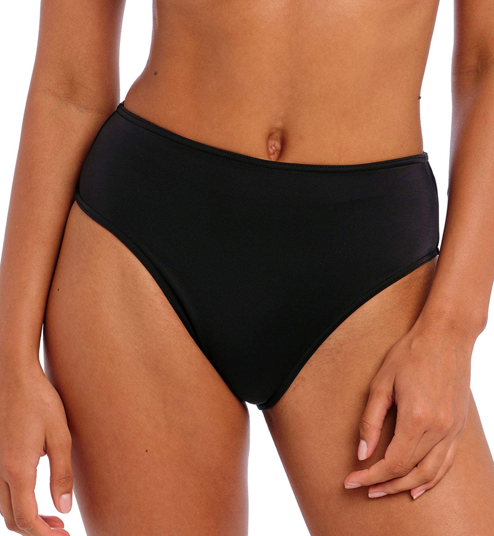 Freya Jewel Cove High Waist High Leg Swim Brief (7236),XS,Plain Black - Plain Black,XS