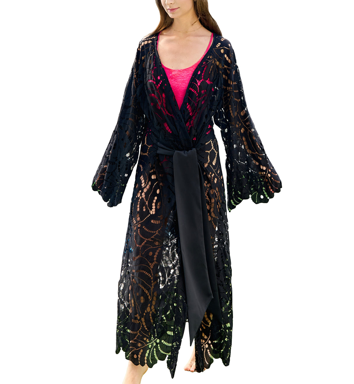 effetto Resort Collection Tunic Robe Cover Up (0180),Black - Black,S/M